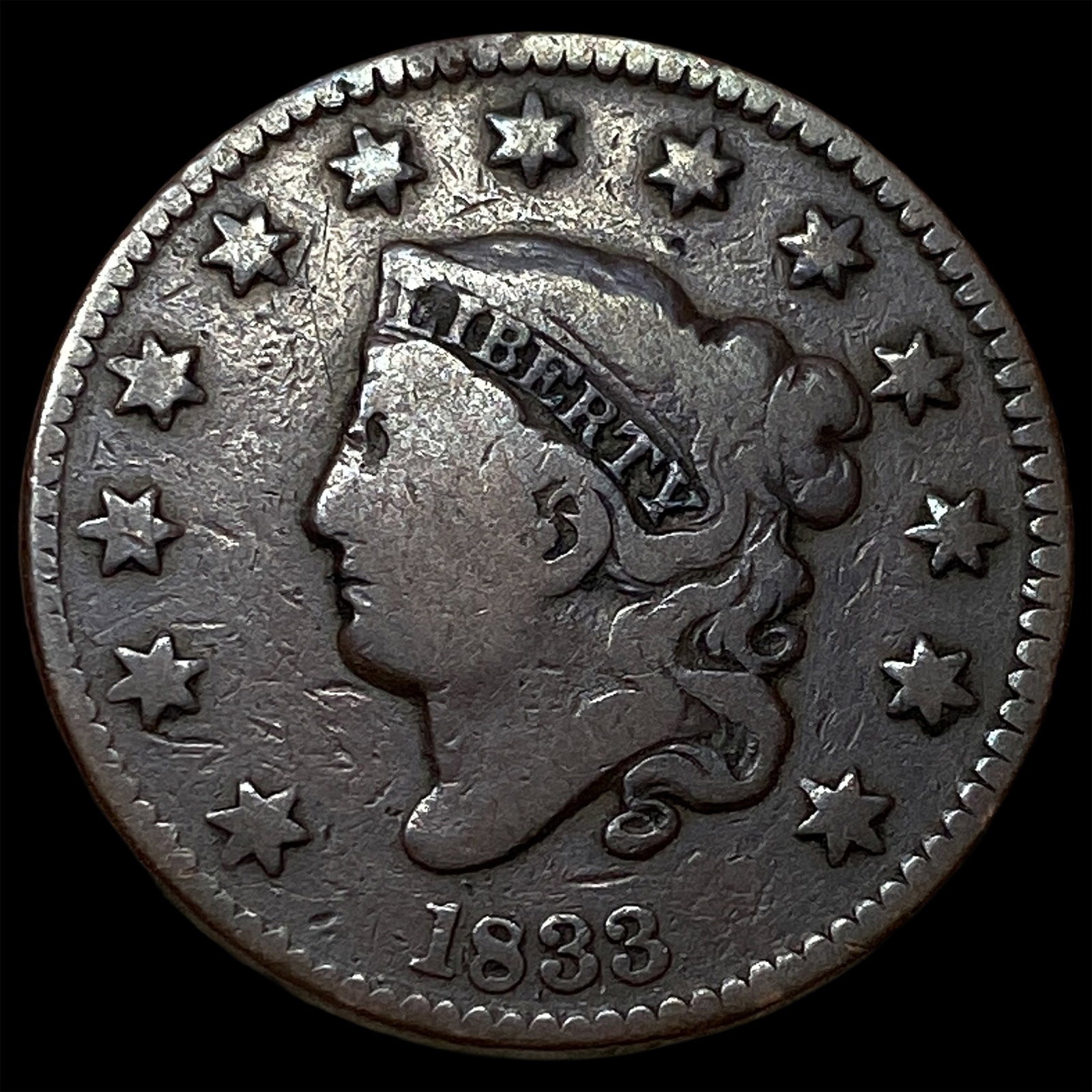 1833 Coronet Head Large Cent LIGHTLY CIRCULATED: 1833 Coronet Head Large Cent LIGHTLY CIRCULATED