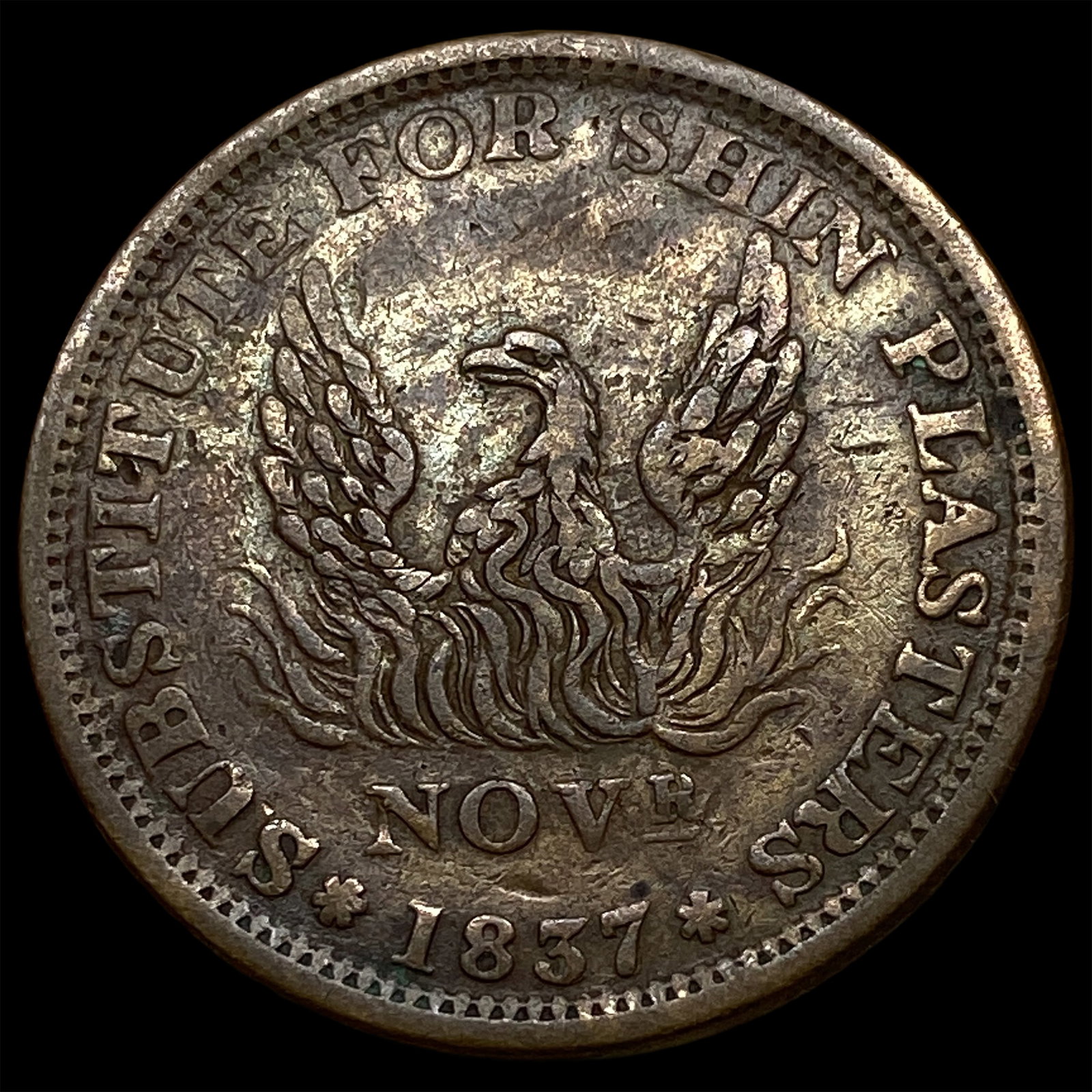 1837 Hard Times Token "Substitute for Shin Plasters" CHOICE AU: 1837 Hard Times Token "Substitute for Shin Plasters" CHOICE AU