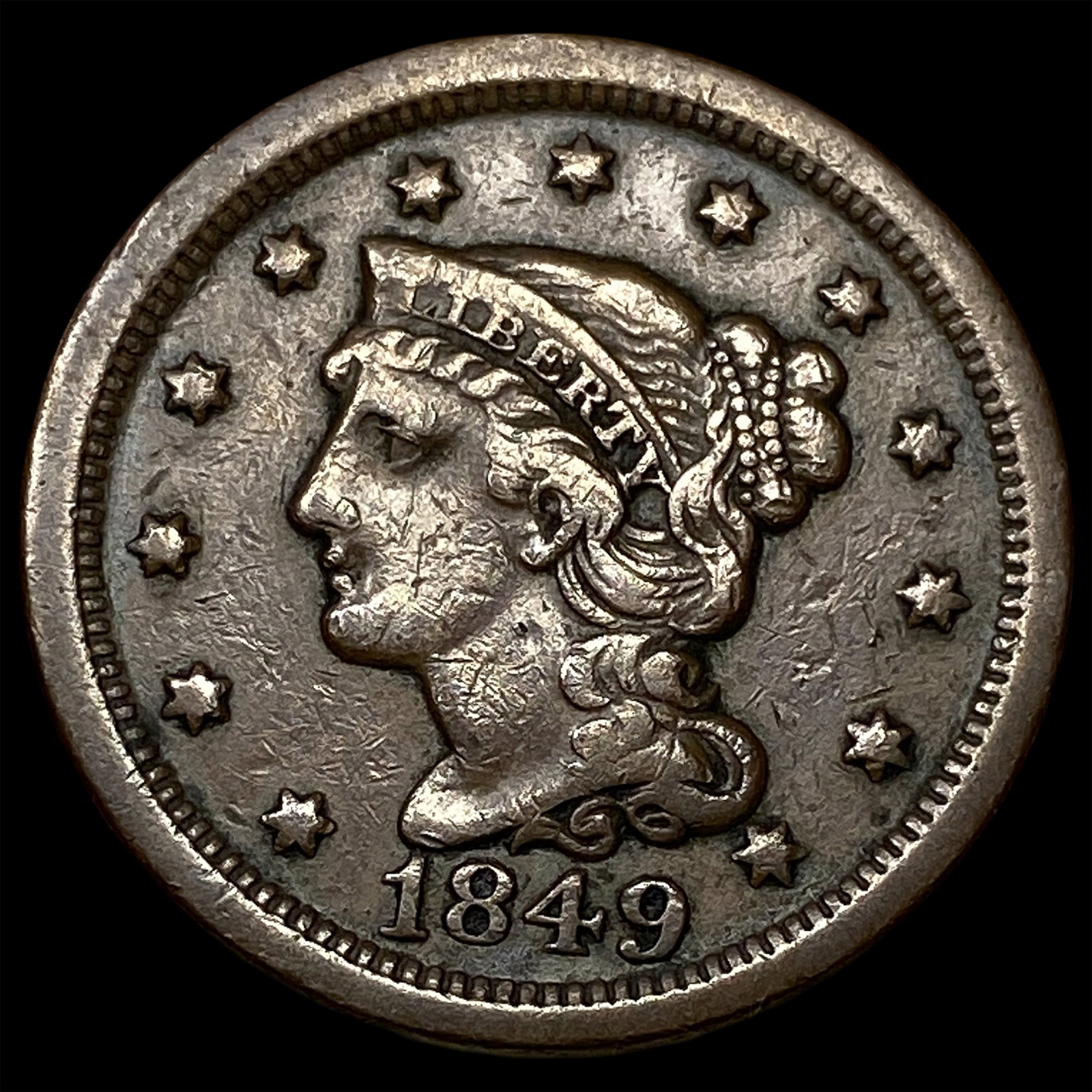 1849 RB Braided Hair Large Cent UNCIRCULATED: 1849 RB Braided Hair Large Cent UNCIRCULATED