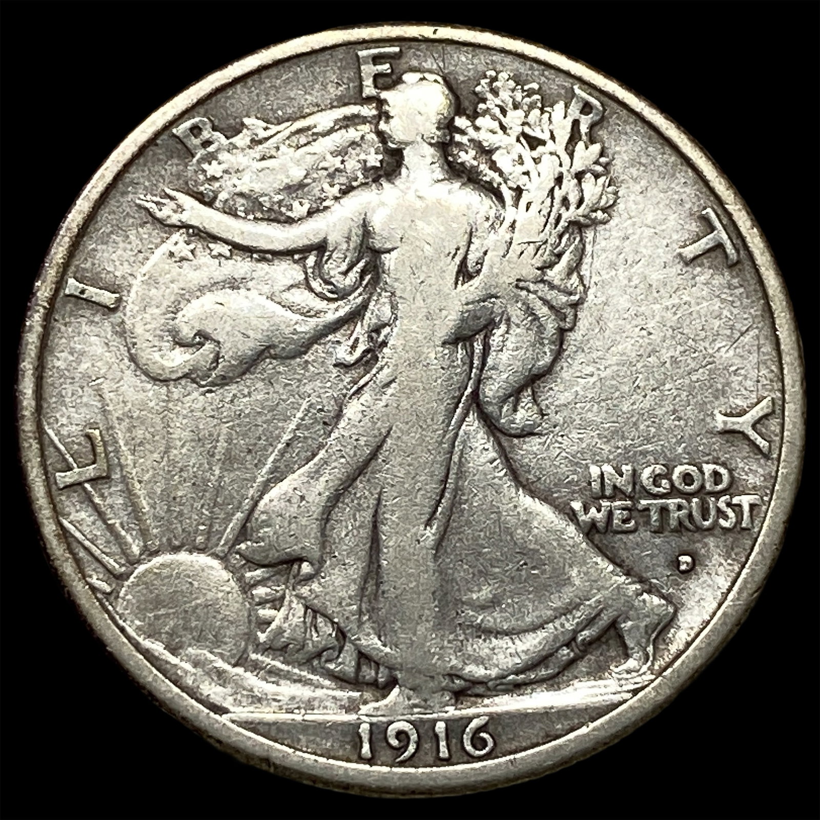 1916-D Silver Walking Liberty Half Dollar LIGHTLY CIRCULATED: 1916-D Silver Walking Liberty Half Dollar LIGHTLY CIRCULATED