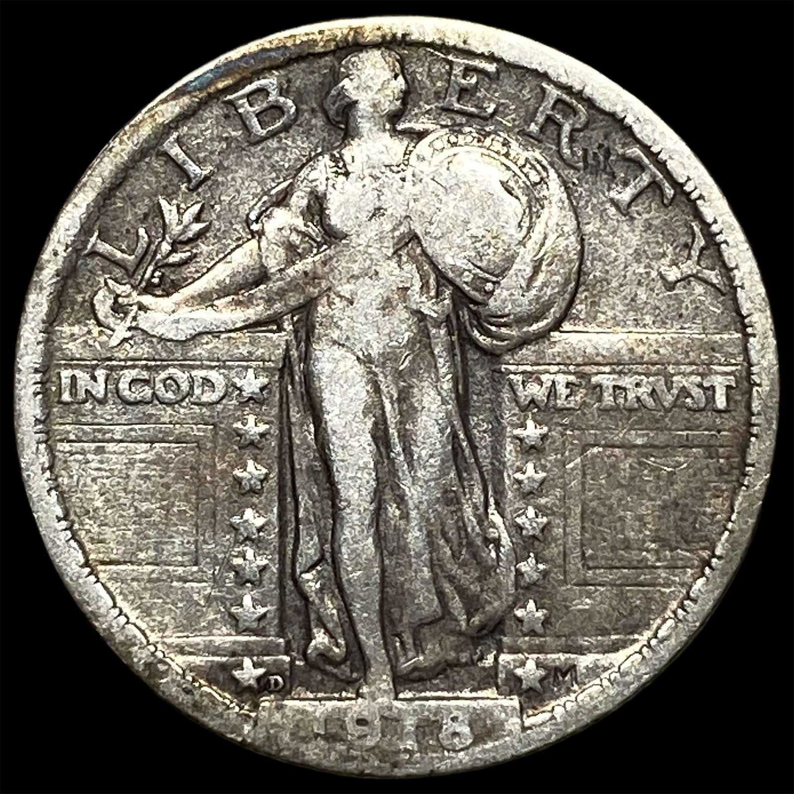 1918-D Silver Standing Liberty Quarter NEARLY UNCIRCULATED: 1918-D Silver Standing Liberty Quarter NEARLY UNCIRCULATED