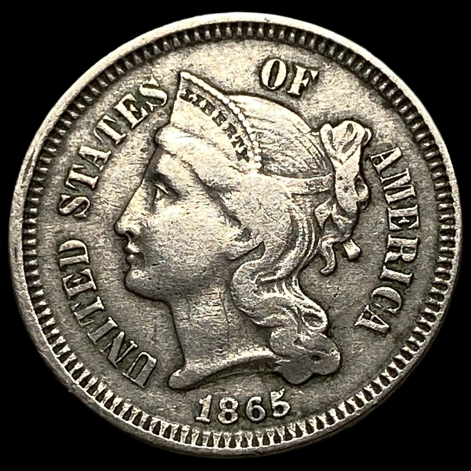 1865 Nickel Three-Cent Piece CLOSELY UNCIRCULATED (1 of 2)