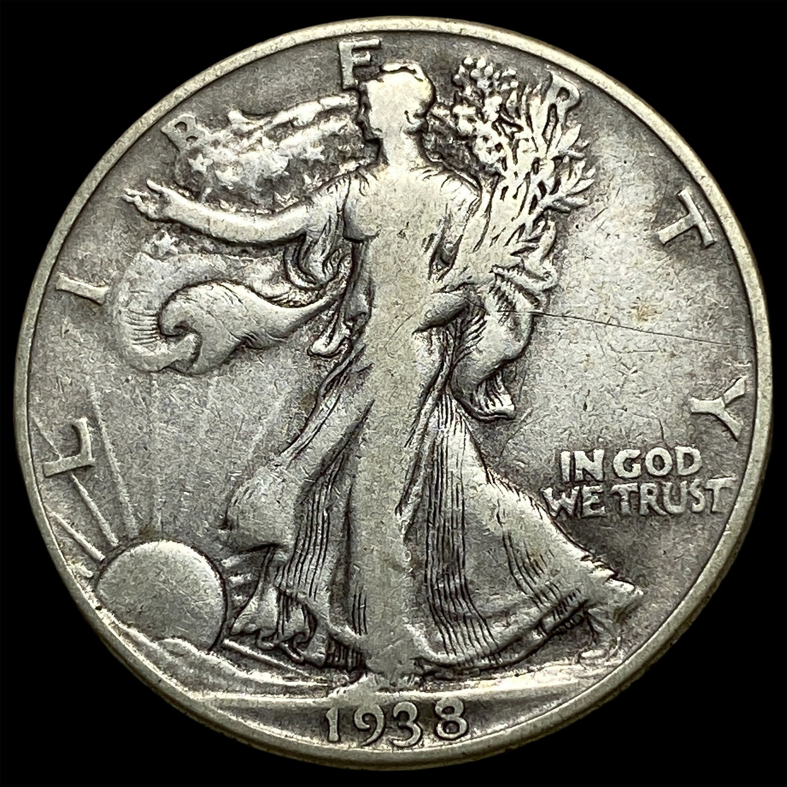 1938-D Silver Walking Liberty Half Dollar LIGHTLY CIRCULATED: 1938-D Silver Walking Liberty Half Dollar LIGHTLY CIRCULATED
