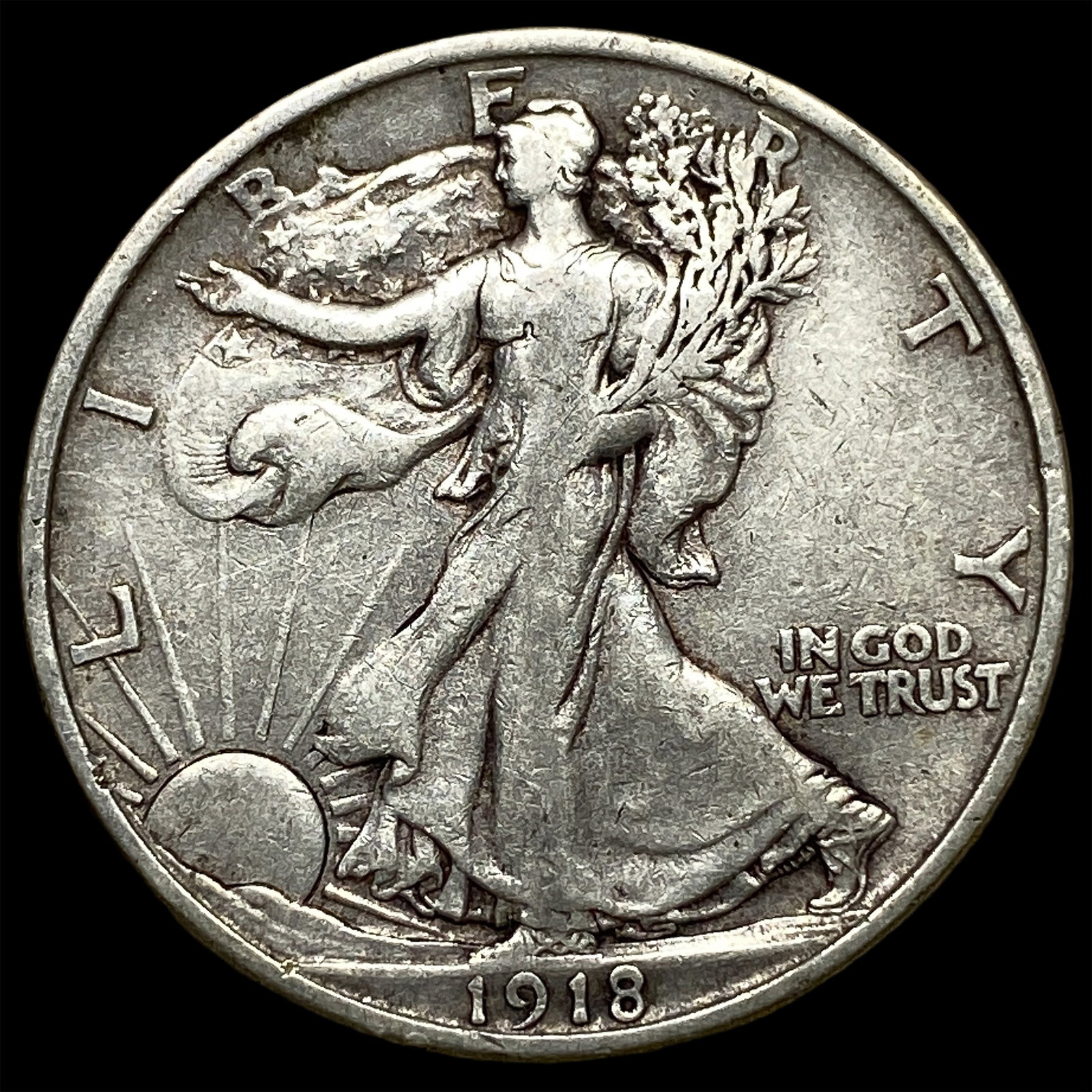 1918-D Silver Walking Liberty Half Dollar NEARLY UNCIRCULATED: 1918-D Silver Walking Liberty Half Dollar NEARLY UNCIRCULATED