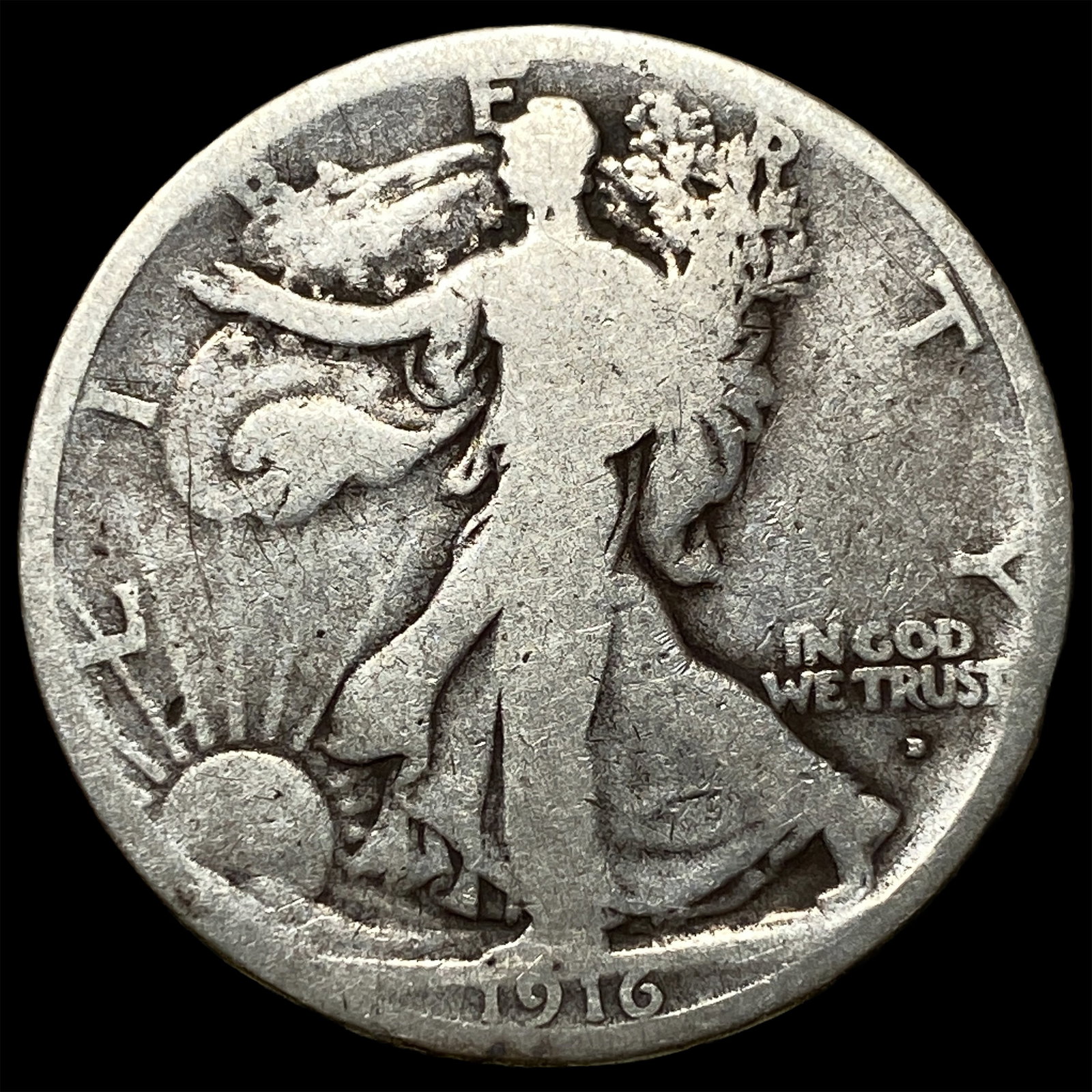 1916-D Silver Walking Liberty Half Dollar NICELY CIRCULATED: 1916-D Silver Walking Liberty Half Dollar NICELY CIRCULATED