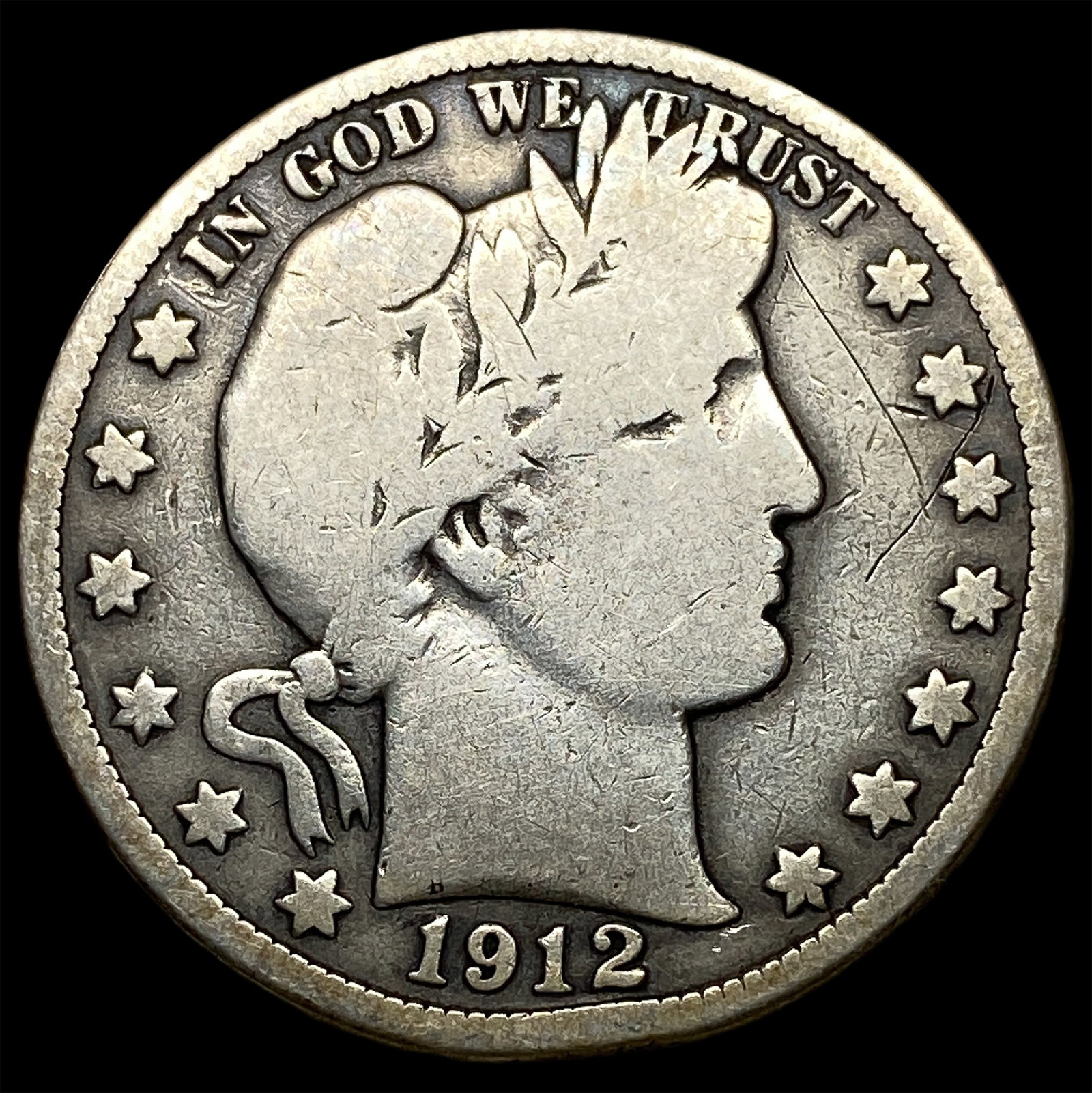 1912-S Silver Barber Half Dollar NICELY CIRCULATED: 1912-S Silver Barber Half Dollar NICELY CIRCULATED