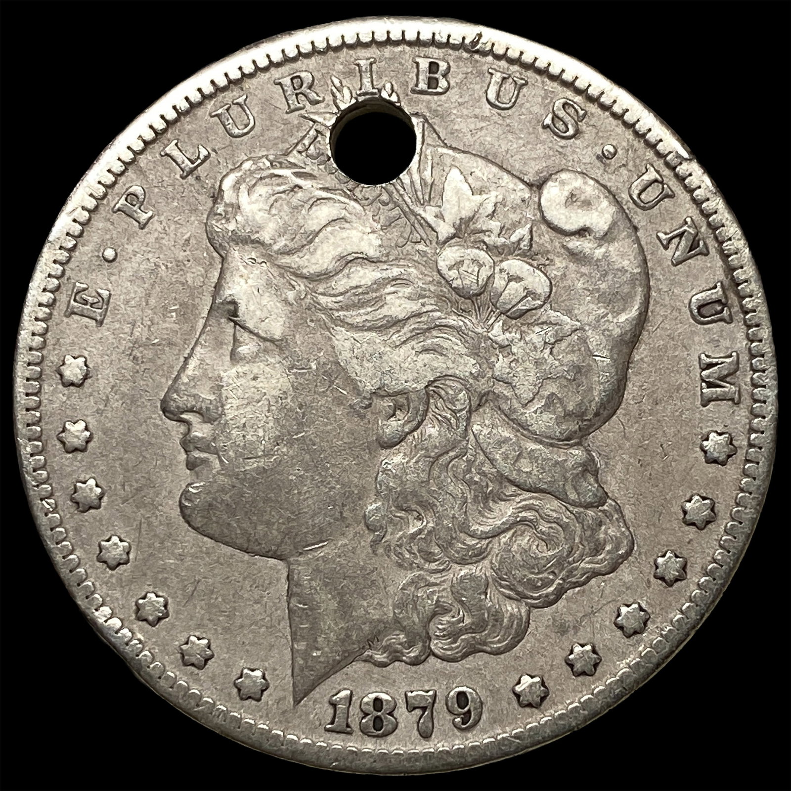 1879 Silver Morgan Dollar (holed) LIGHTLY CIRCULATED: 1879 Silver Morgan Dollar (holed) LIGHTLY CIRCULATED