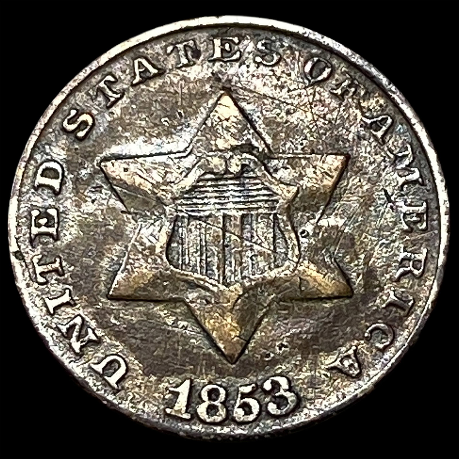 1853 Silver Three-Cent Piece CLOSELY UNCIRCULATED: 1853 Silver Three-Cent Piece CLOSELY UNCIRCULATED