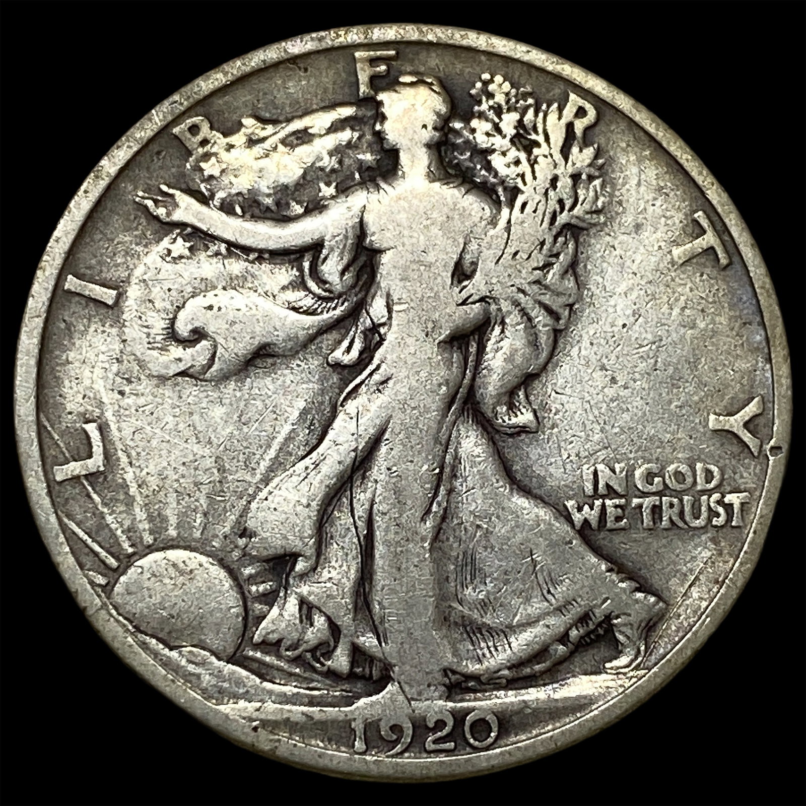 1920-S Silver Walking Liberty Half Dollar LIGHTLY CIRCULATED: 1920-S Silver Walking Liberty Half Dollar LIGHTLY CIRCULATED
