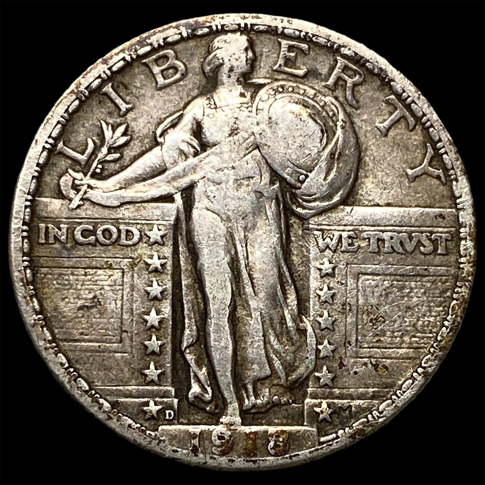 1918-D Silver Standing Liberty Quarter NEARLY UNCIRCULATED: 1918-D Silver Standing Liberty Quarter NEARLY UNCIRCULATED