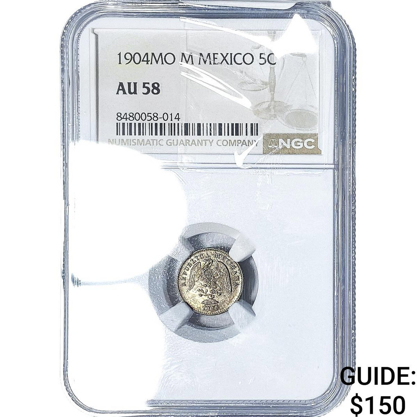1904 Mexico Silver 5 Centavos NGC AU58: 1904 Mexico Silver 5 Centavos NGC AU58