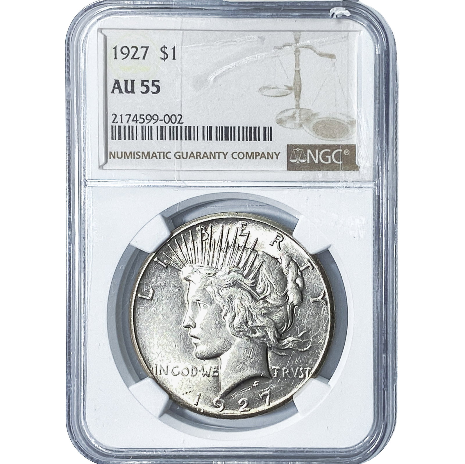 1927 Silver Peace Dollar NGC AU55: 1927 Silver Peace Dollar NGC AU55
