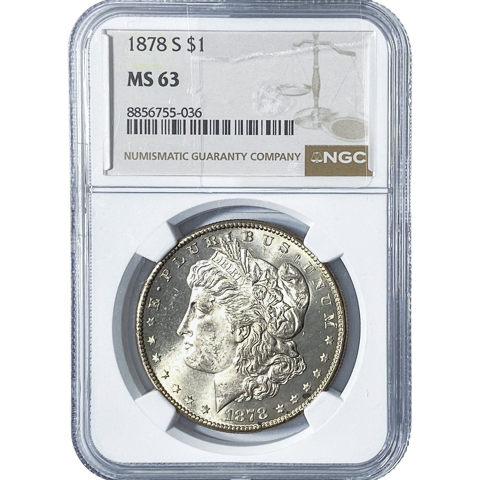 1878-S Morgan Silver Dollar NGC MS63: 1878-S Morgan Silver Dollar NGC MS63