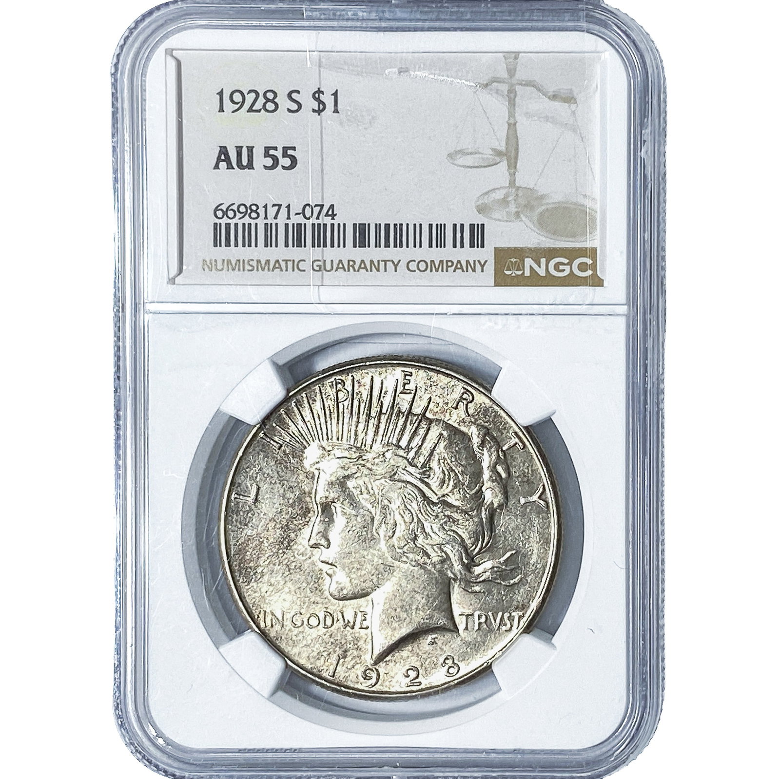 1928-S Silver Peace Dollar NGC AU55: 1928-S Silver Peace Dollar NGC AU55