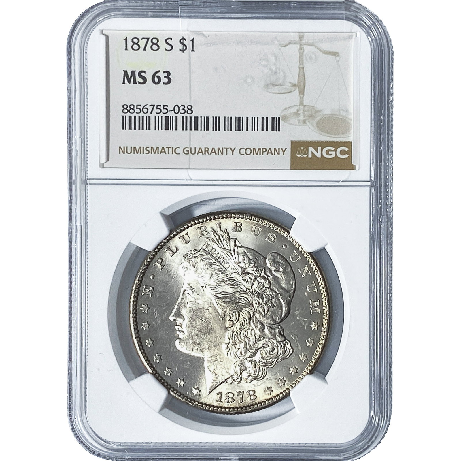 1878-S Morgan Silver Dollar NGC MS63: 1878-S Morgan Silver Dollar NGC MS63