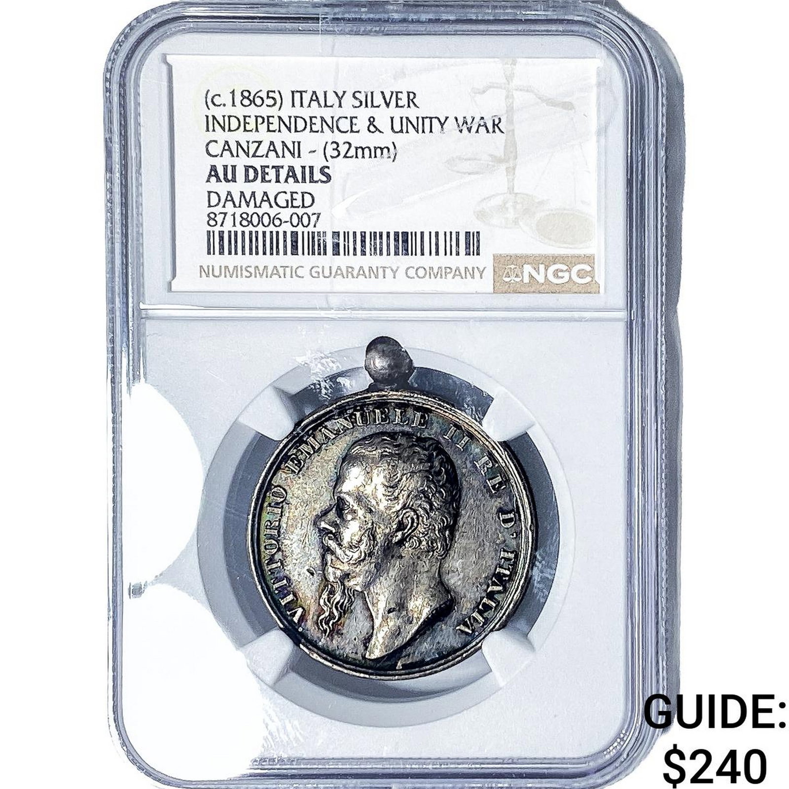 (c.1865) Italy Silver Independence & Unity War Medal NGC AU Details (1 of 2)