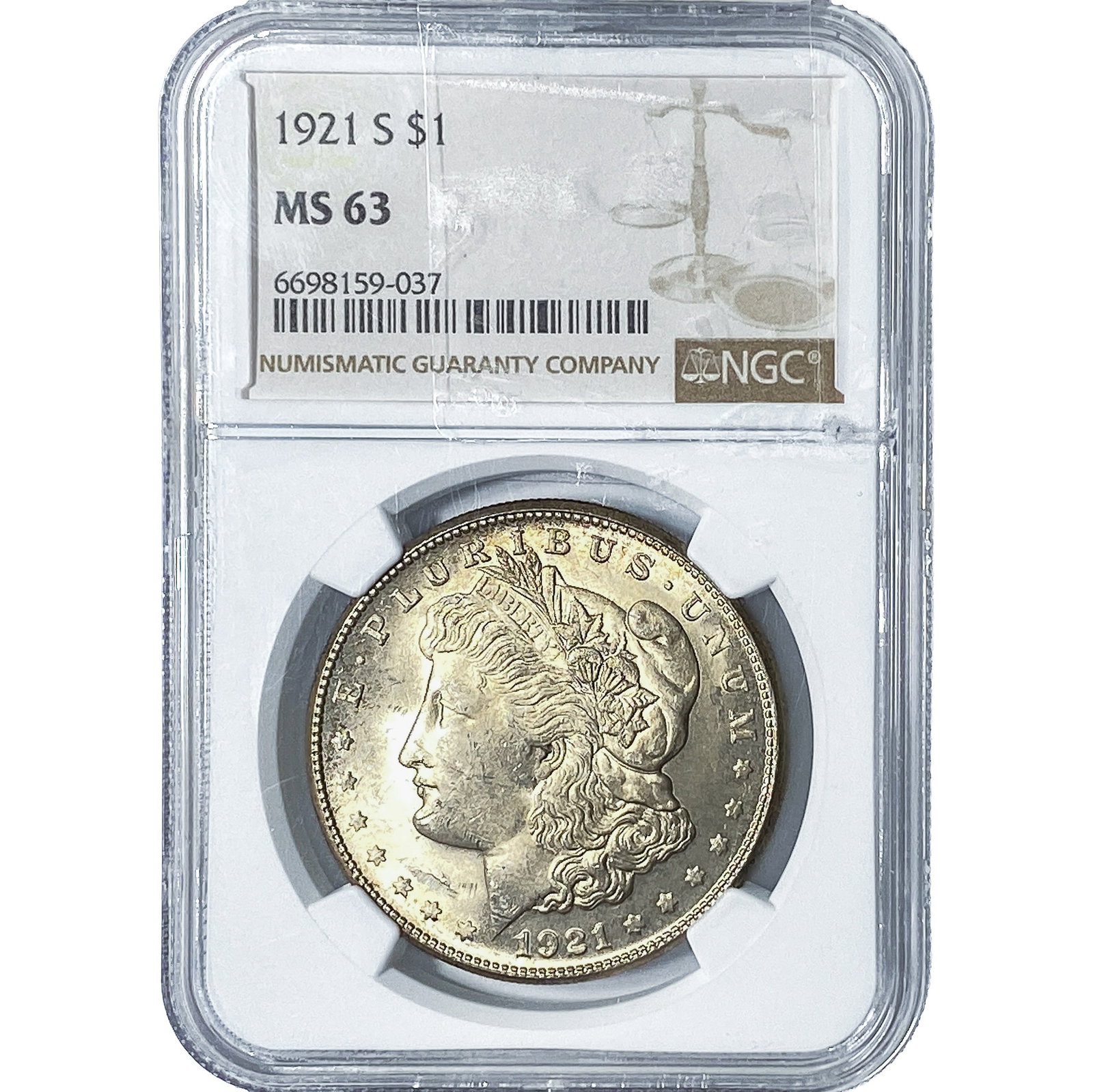 1921-S Morgan Silver Dollar NGC MS63: 1921-S Morgan Silver Dollar NGC MS63