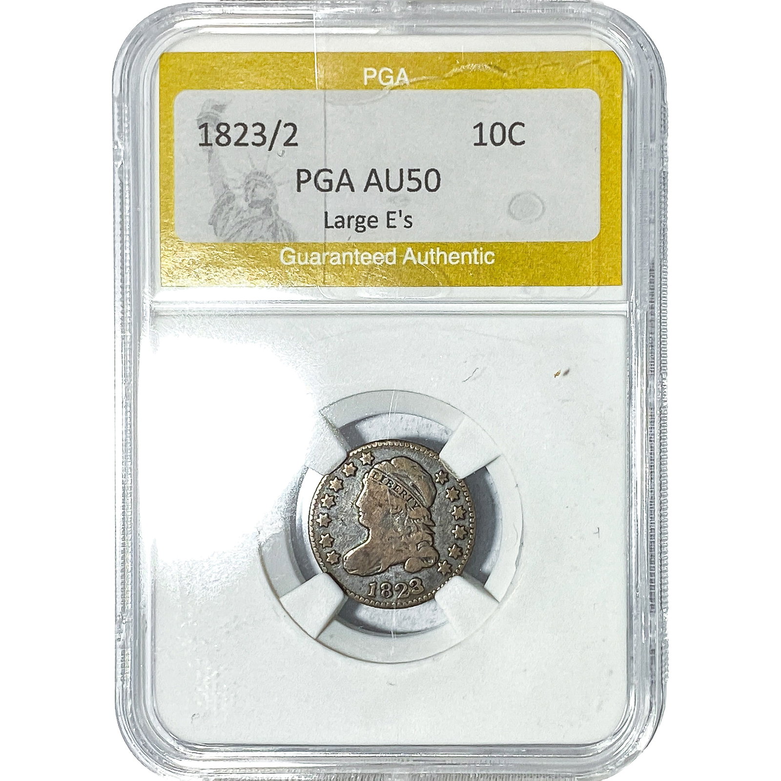 1823/2 Capped Bust Dime PGA AU50 Lg E's: 1823/2 Capped Bust Dime PGA AU50 Lg E's