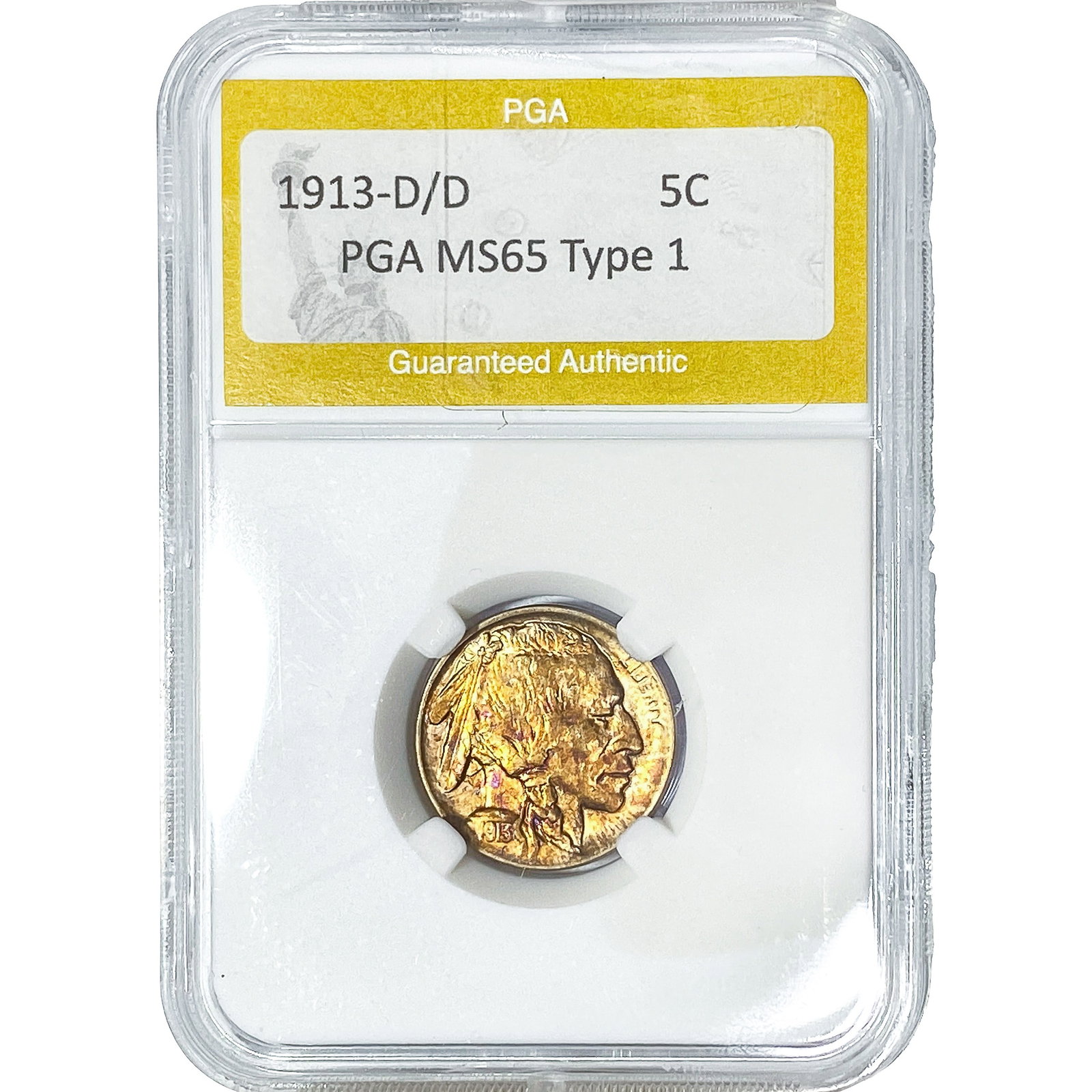 1913-D/D Buffalo Nickel PGA MS65 Type 1: 1913-D/D Buffalo Nickel PGA MS65 Type 1