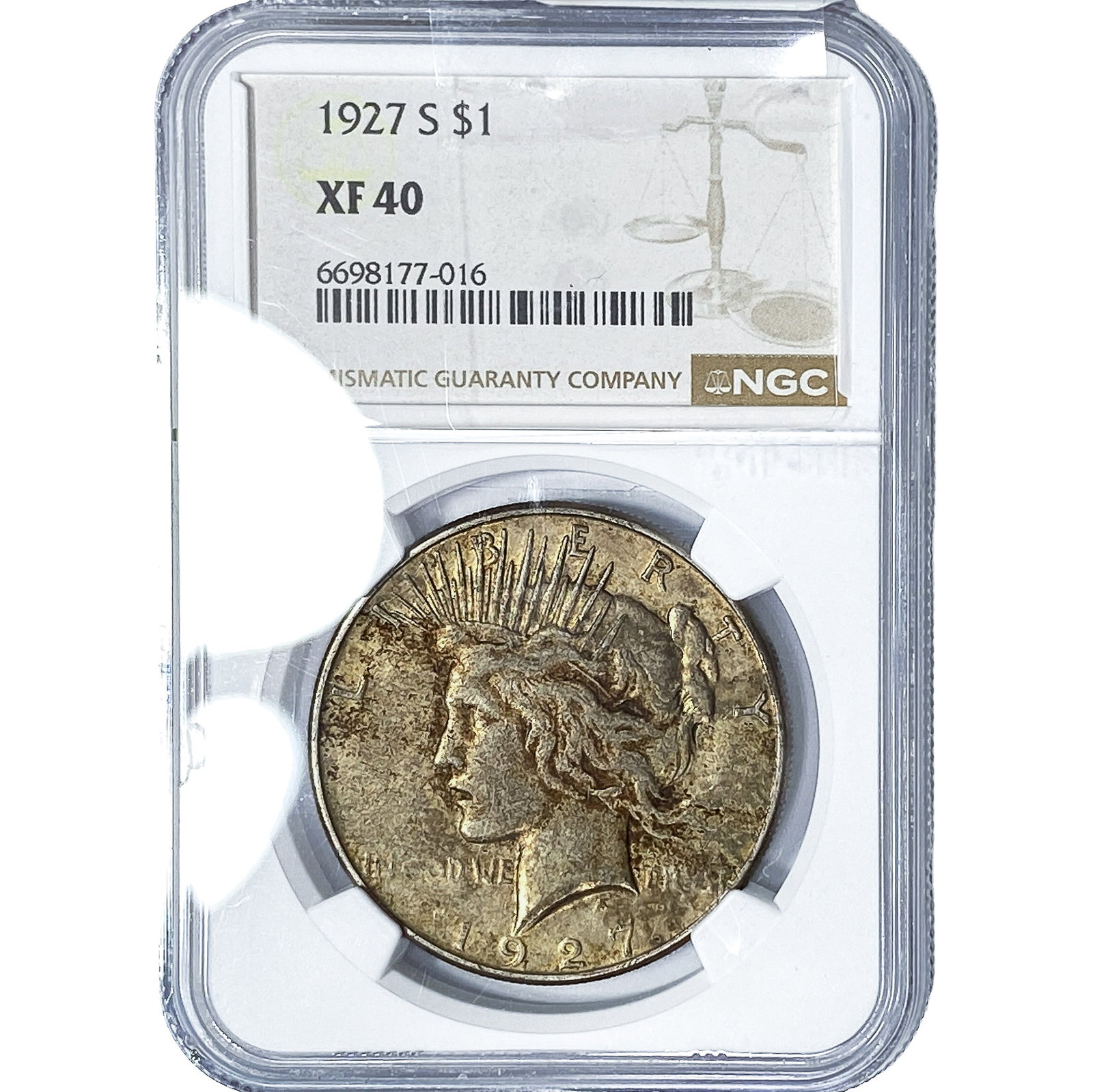 1927-S Silver Peace Dollar NGC XF40: 1927-S Silver Peace Dollar NGC XF40
