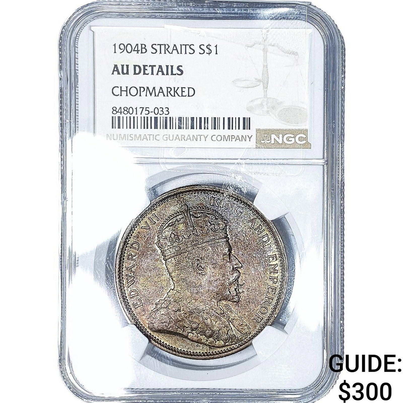 1904-B Straits Settlements Silver 1 Dollar Chopmarked NGC AU Details (1 of 2)