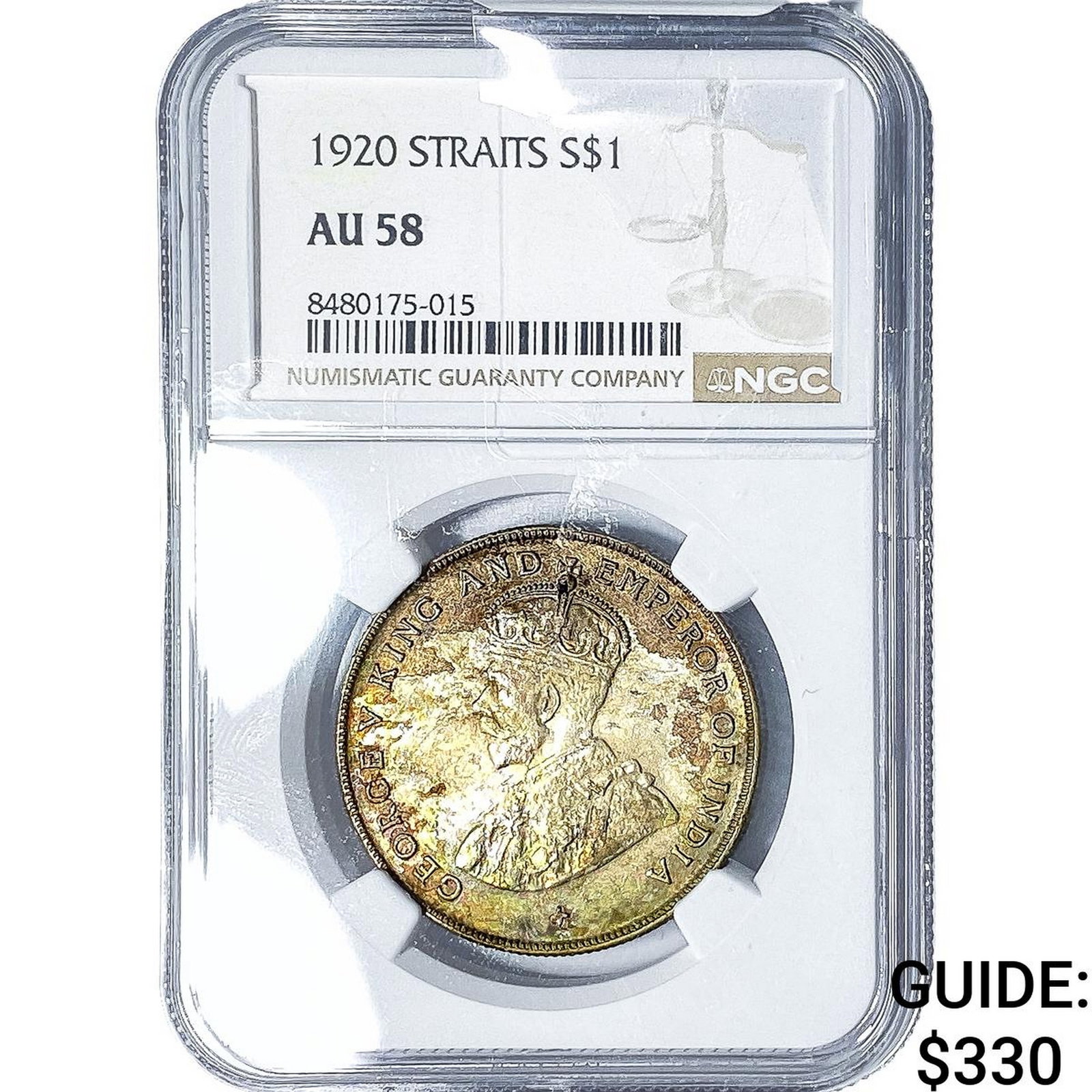 1920 Straits Settlements Silver 1 Dollar Toned! NGC AU58 (1 of 2)