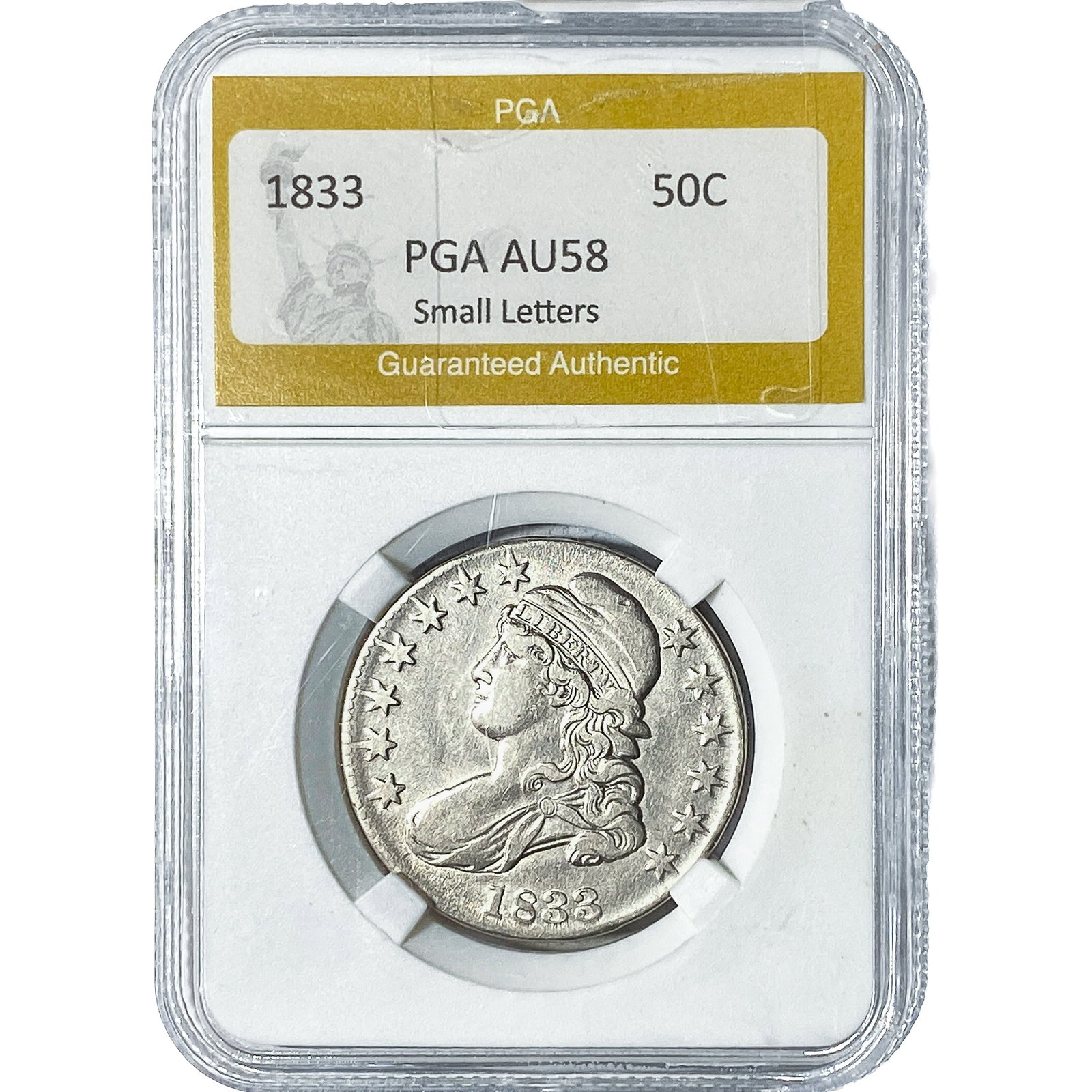 1833 Capped Bust Half Dollar PGA AU58 Small Letters: 1833 Capped Bust Half Dollar PGA AU58 Small Letters