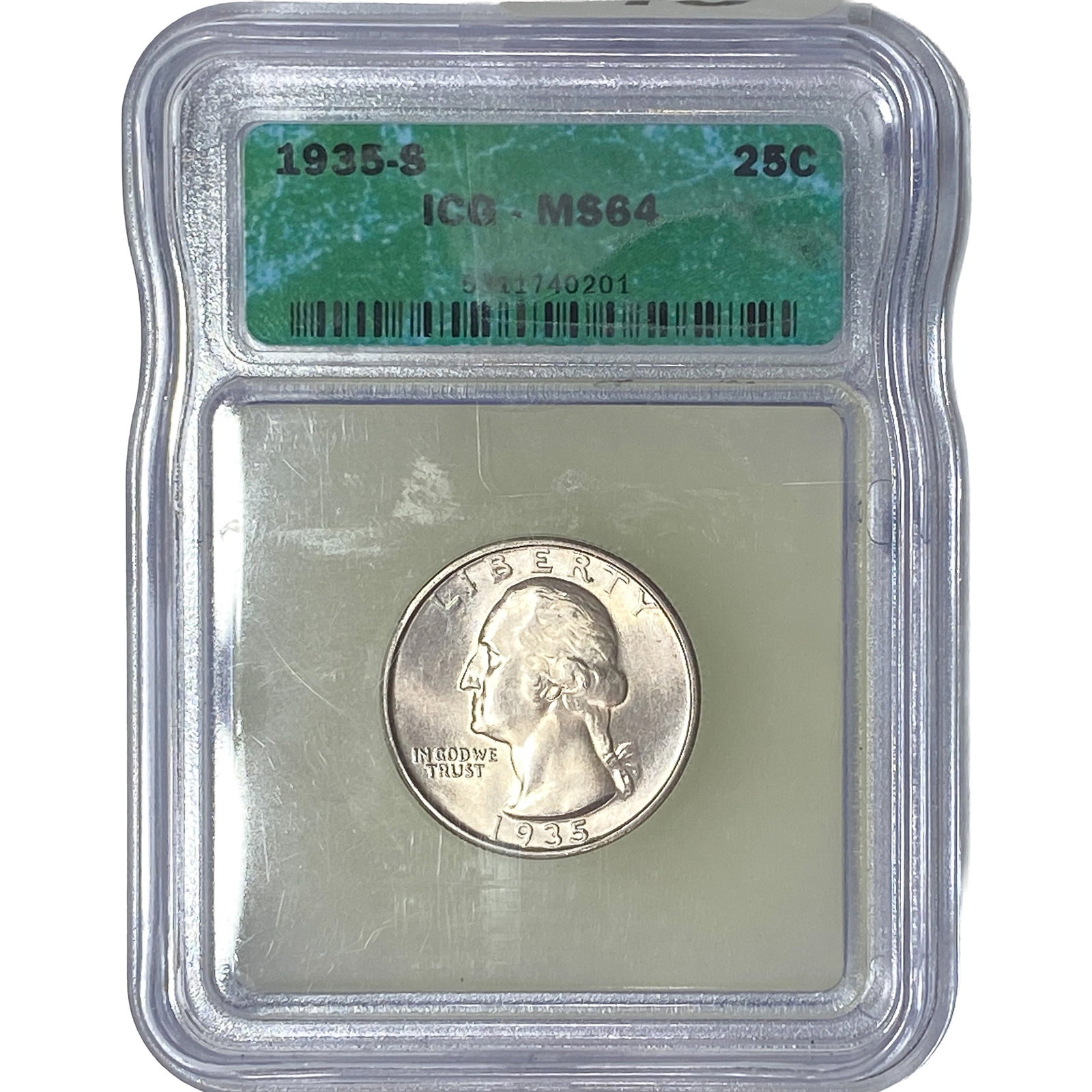 1935-S Washington Silver Quarter ICG MS64: 1935-S Washington Silver Quarter ICG MS64