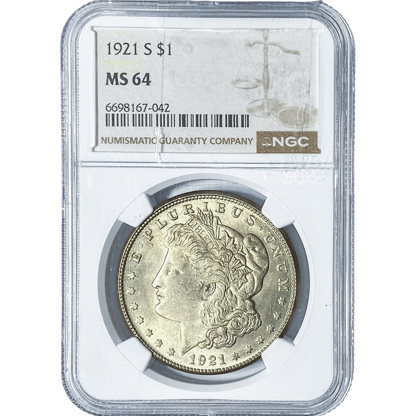 1921-S Morgan Silver Dollar NGC MS64: 1921-S Morgan Silver Dollar NGC MS64