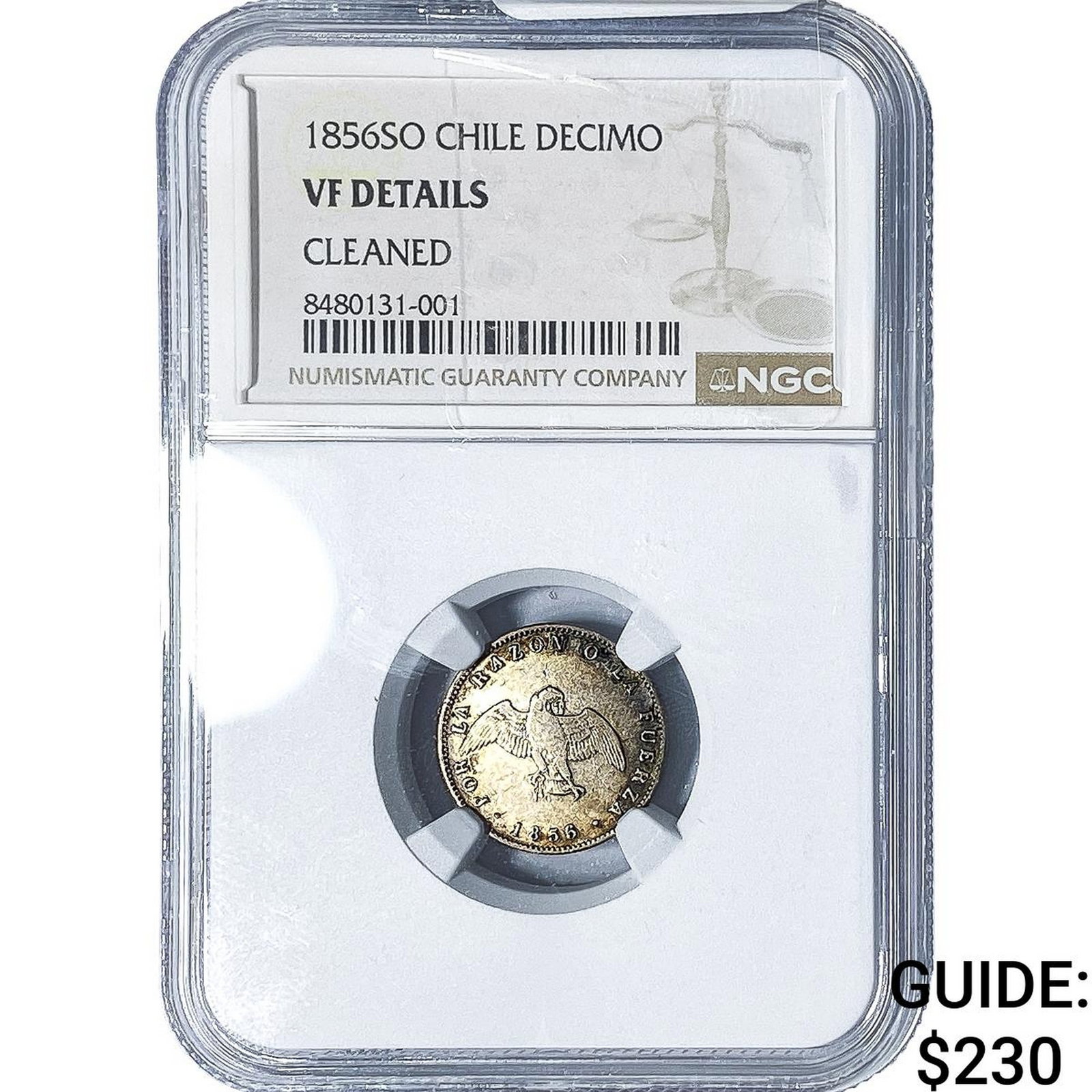 1856-SO Chile Silver Decimo NGC VF Details: 1856-SO Chile Silver Decimo NGC VF Details