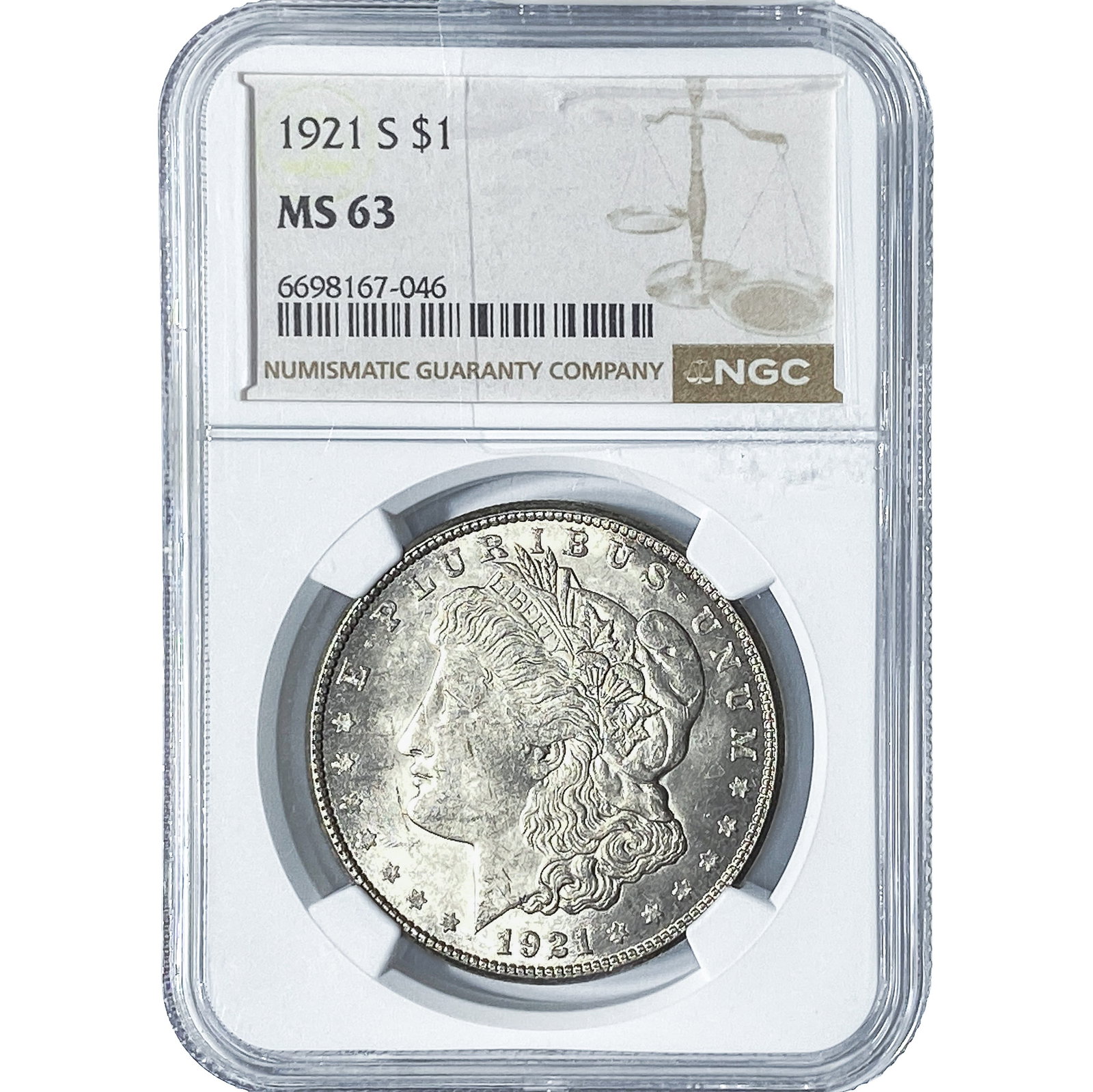 1921 Morgan Silver Dollar NGC MS63: 1921 Morgan Silver Dollar NGC MS63