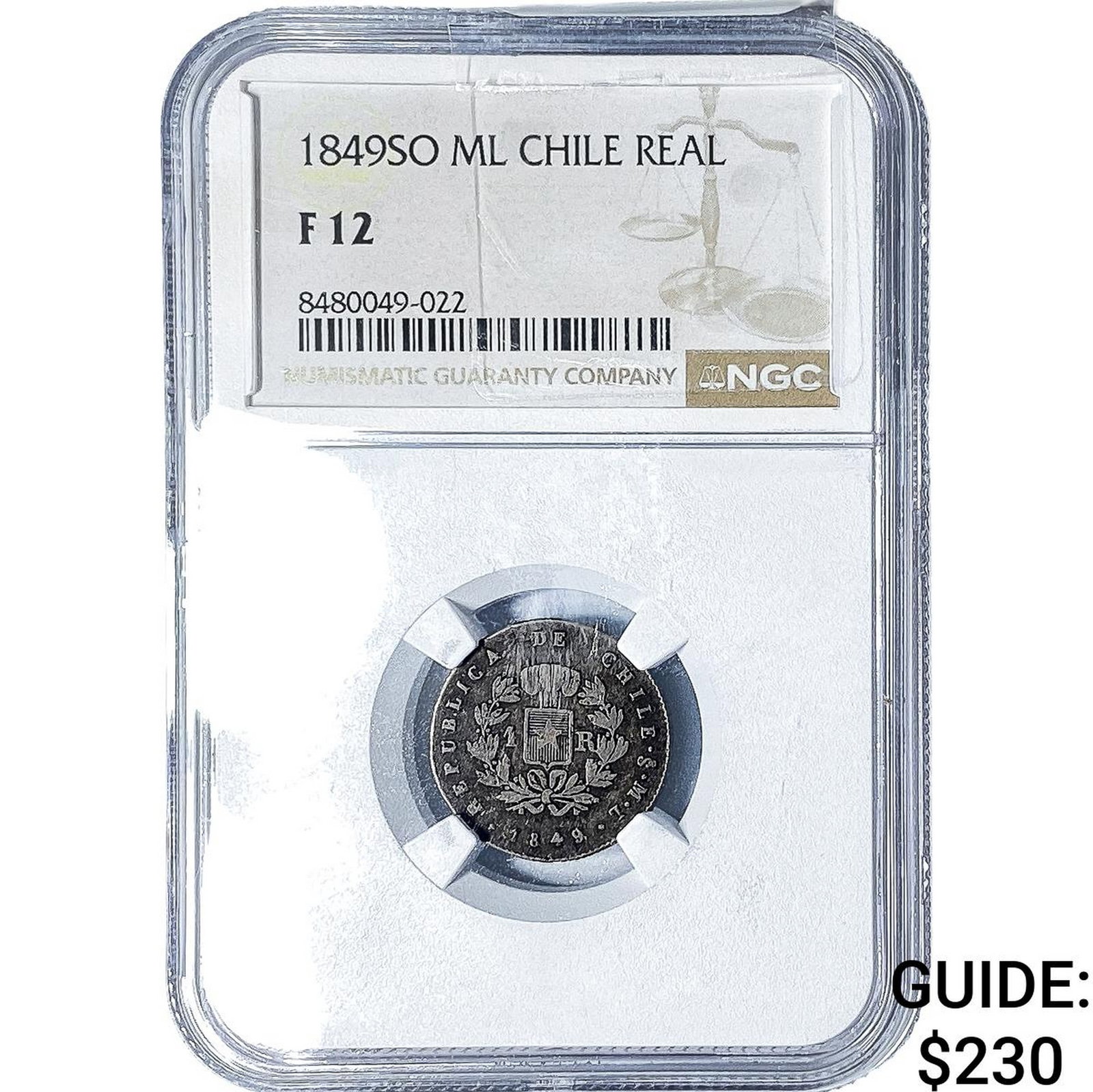 1849-SO Chile Silver 1 Real NGC F12 (1 of 2)