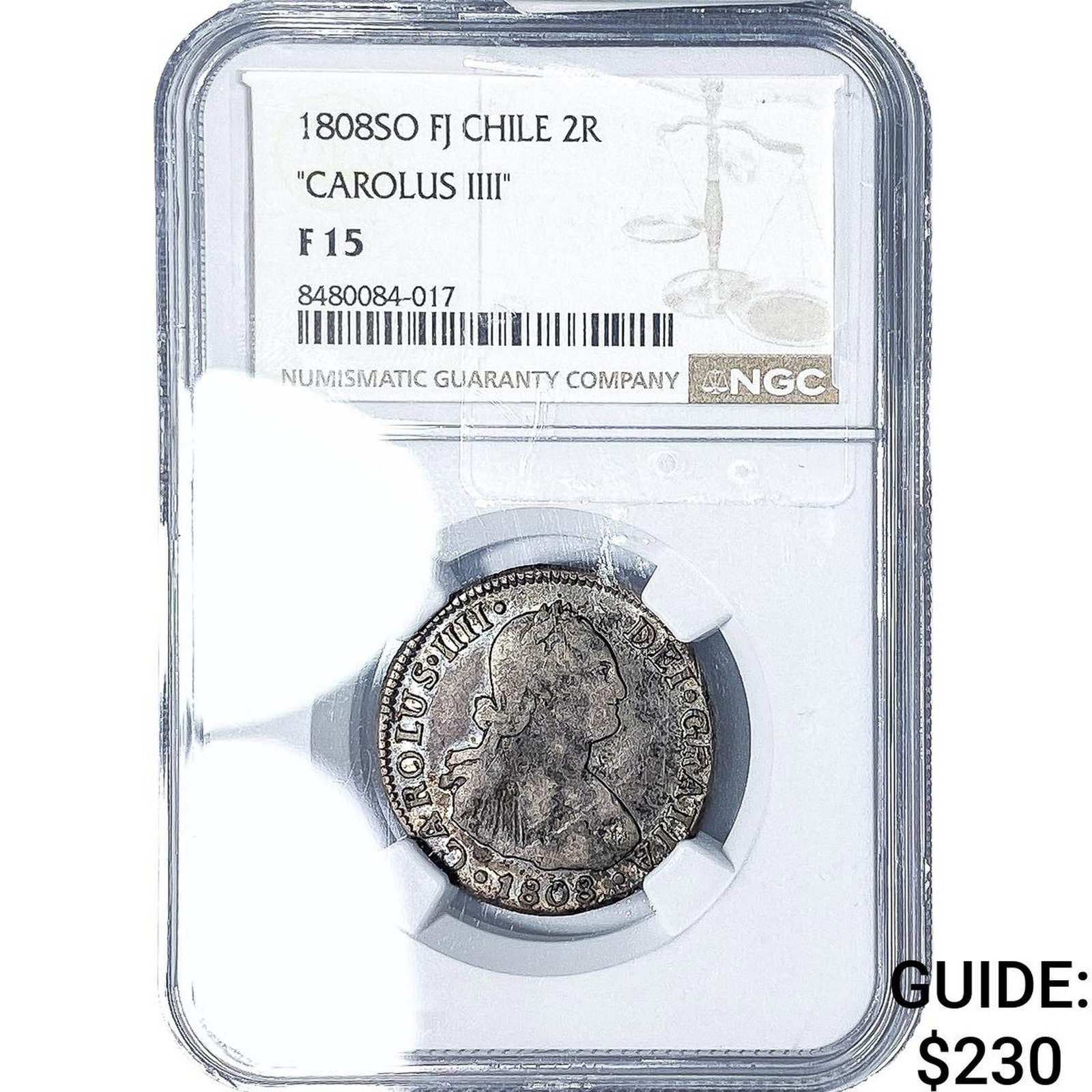 1808-SO Colonial Spain Silver 2 Reales NGC F15: 1808-SO Colonial Spain Silver 2 Reales NGC F15