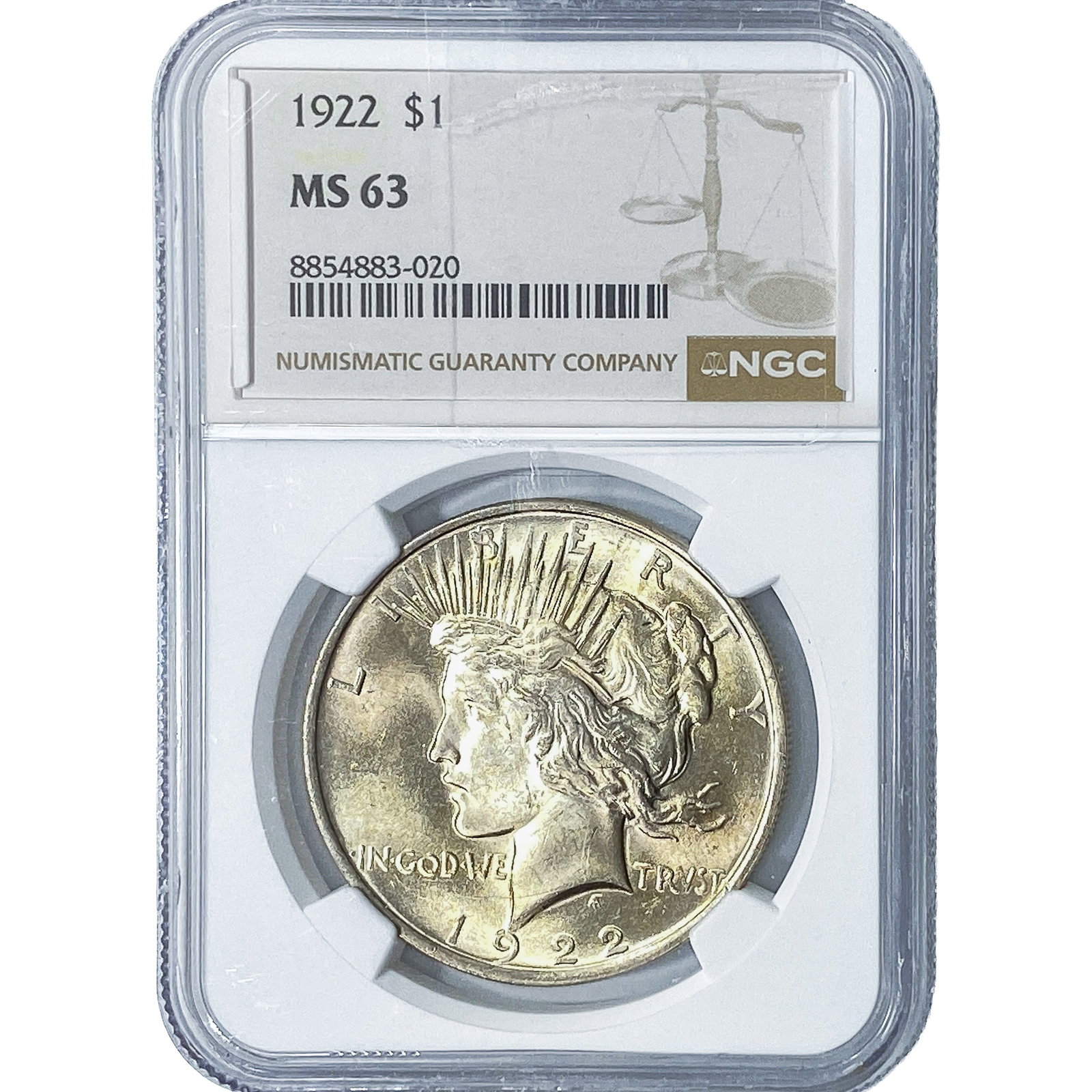 1922 Silver Peace Dollar NGC MS63: 1922 Silver Peace Dollar NGC MS63