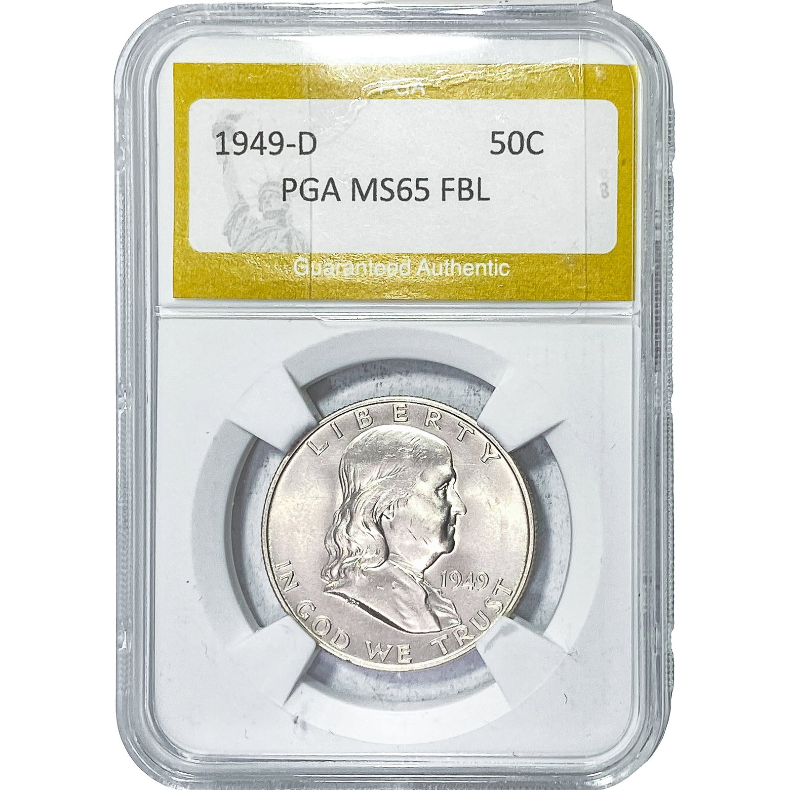 1949-D Franklin Half Dollar PGA MS65 FBL: 1949-D Franklin Half Dollar PGA MS65 FBL