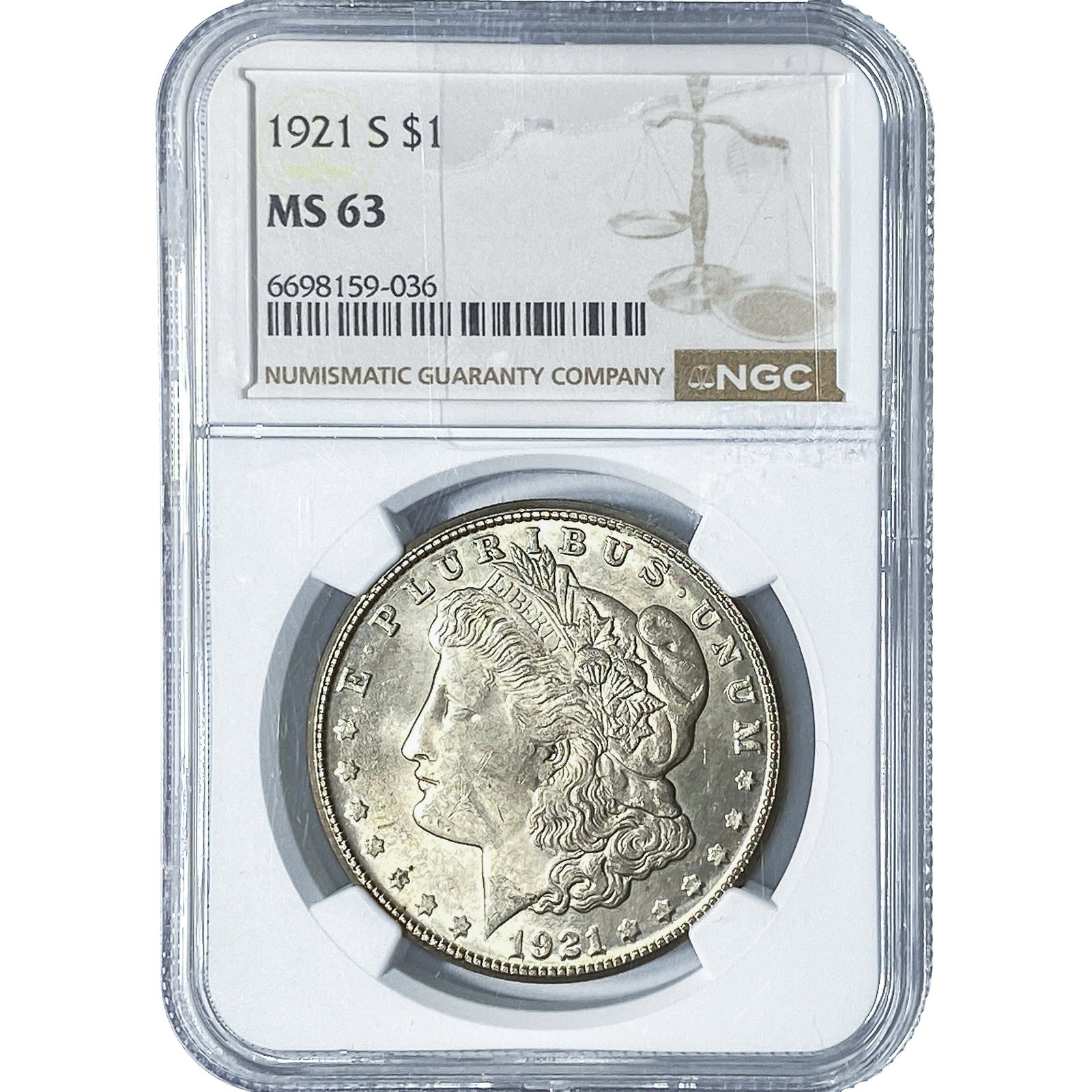 1921-S Morgan Silver Dollar NGC MS63: 1921-S Morgan Silver Dollar NGC MS63