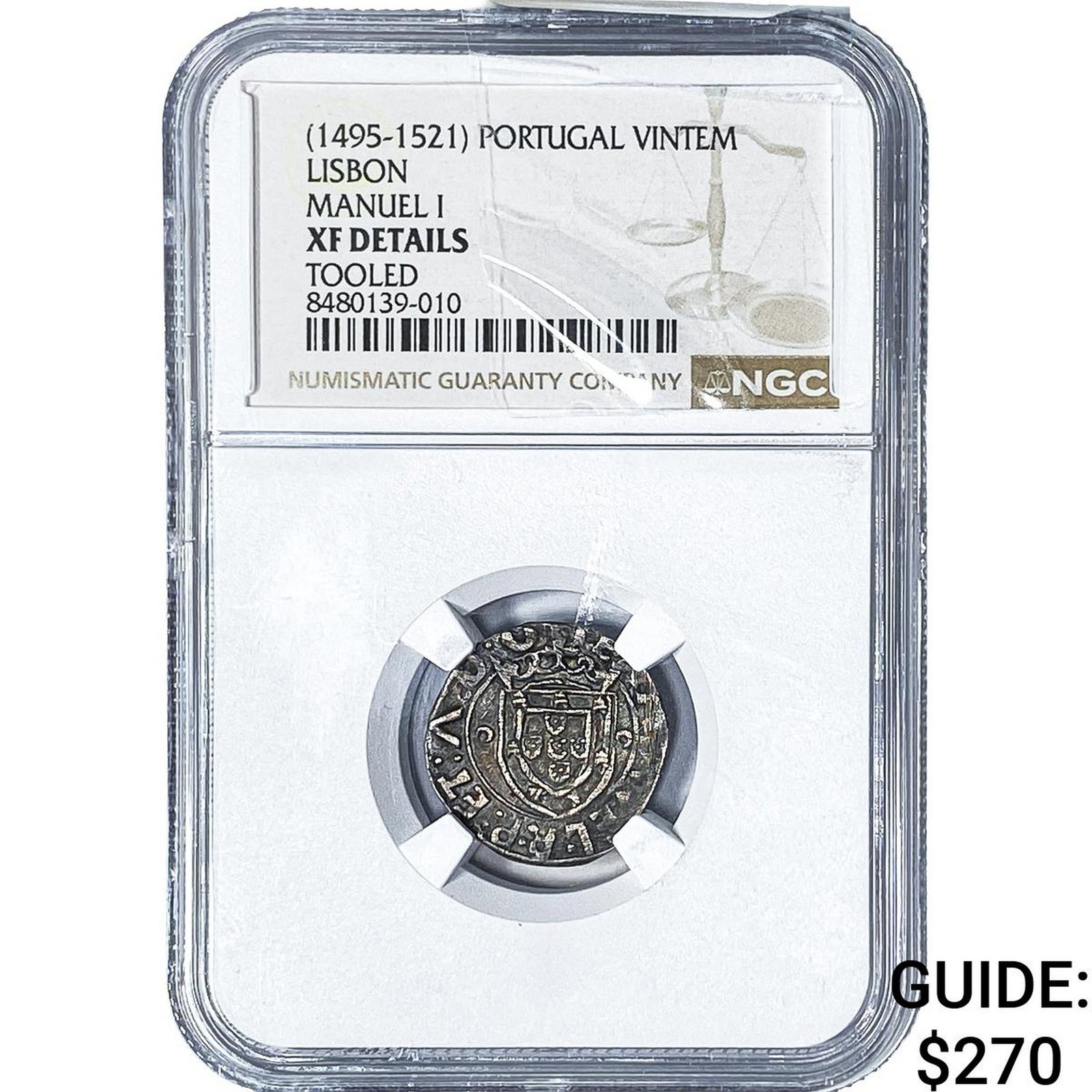 (1495-1521) Medieval Portugal Manuel I SIlver Vintem NGC XF Details (1 of 2)