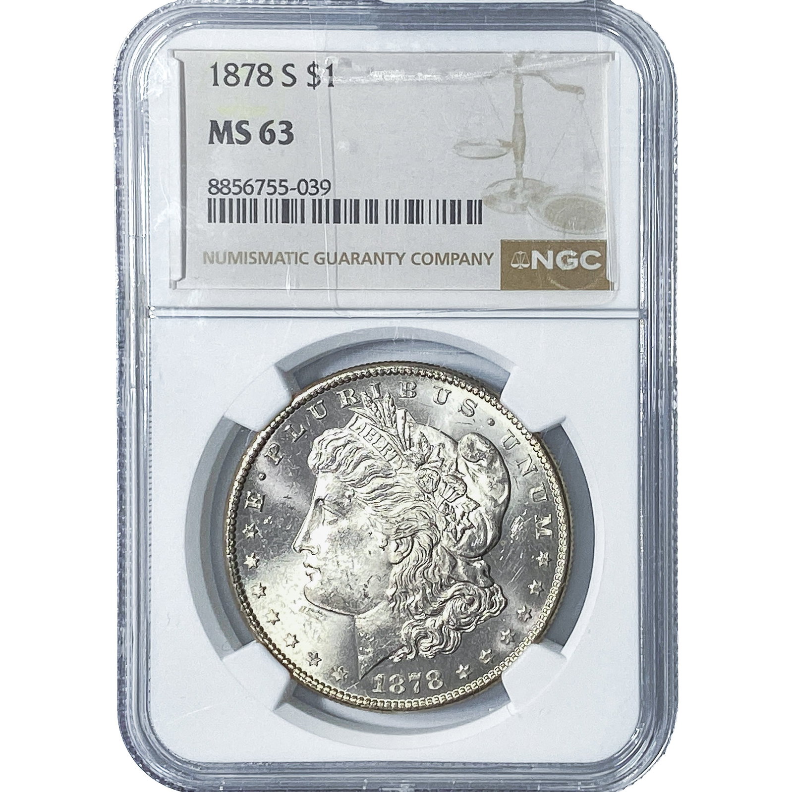 1878-S Morgan Silver Dollar NGC MS63: 1878-S Morgan Silver Dollar NGC MS63