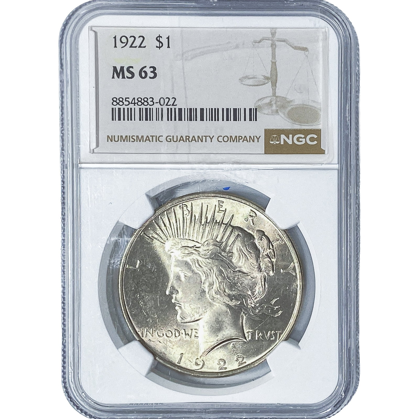 1922 Silver Peace Dollar NGC MS63: 1922 Silver Peace Dollar NGC MS63