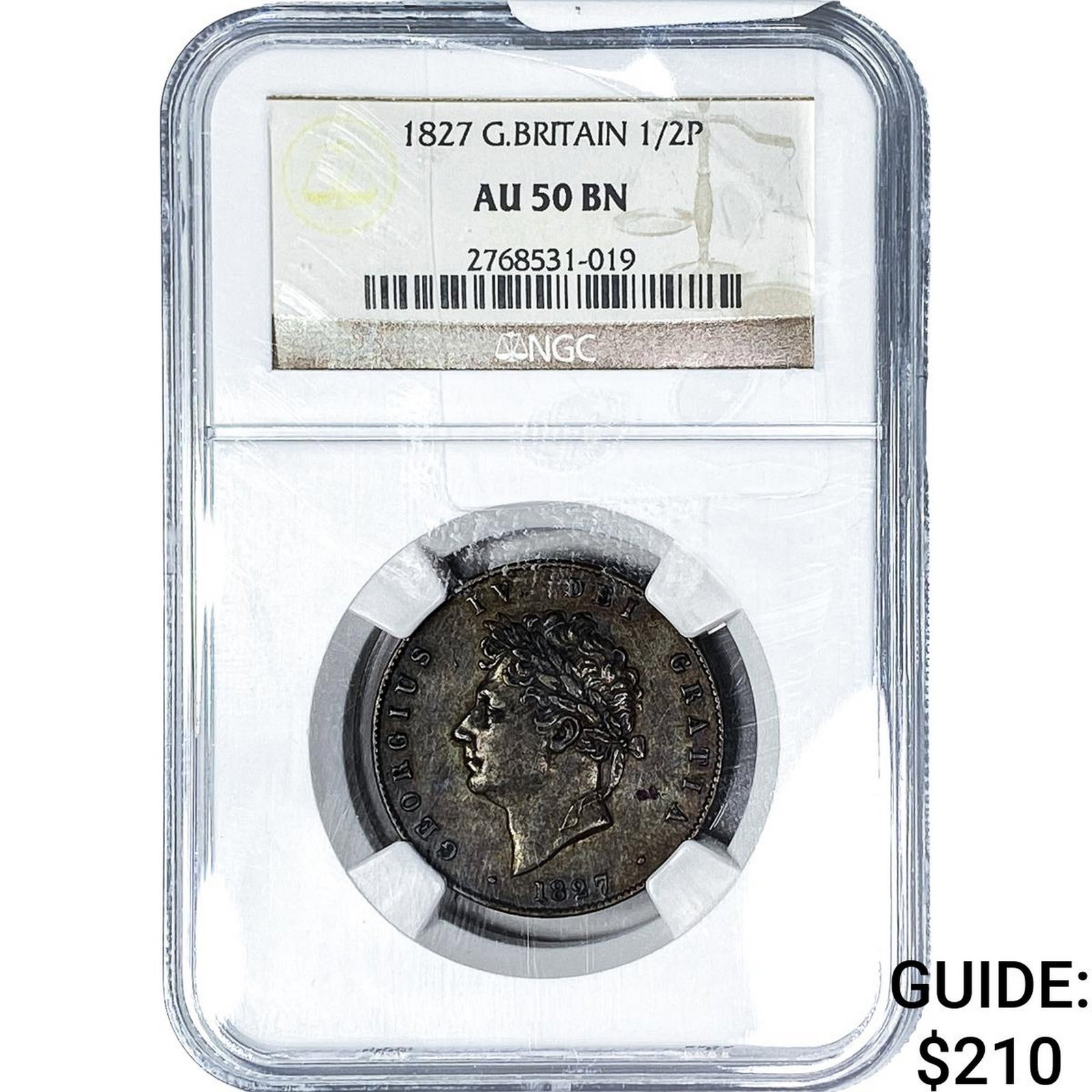 1827 Great Britain Copper 1 Penny NGC AU50 BN: 1827 Great Britain Copper 1 Penny NGC AU50 BN