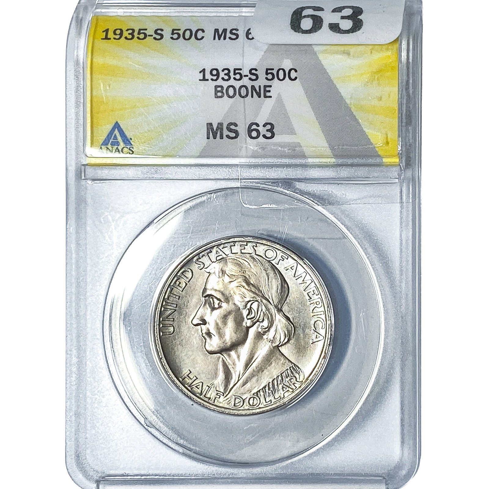 1935-S Boone Half Dollar ANACS MS63: 1935-S Boone Half Dollar ANACS MS63
