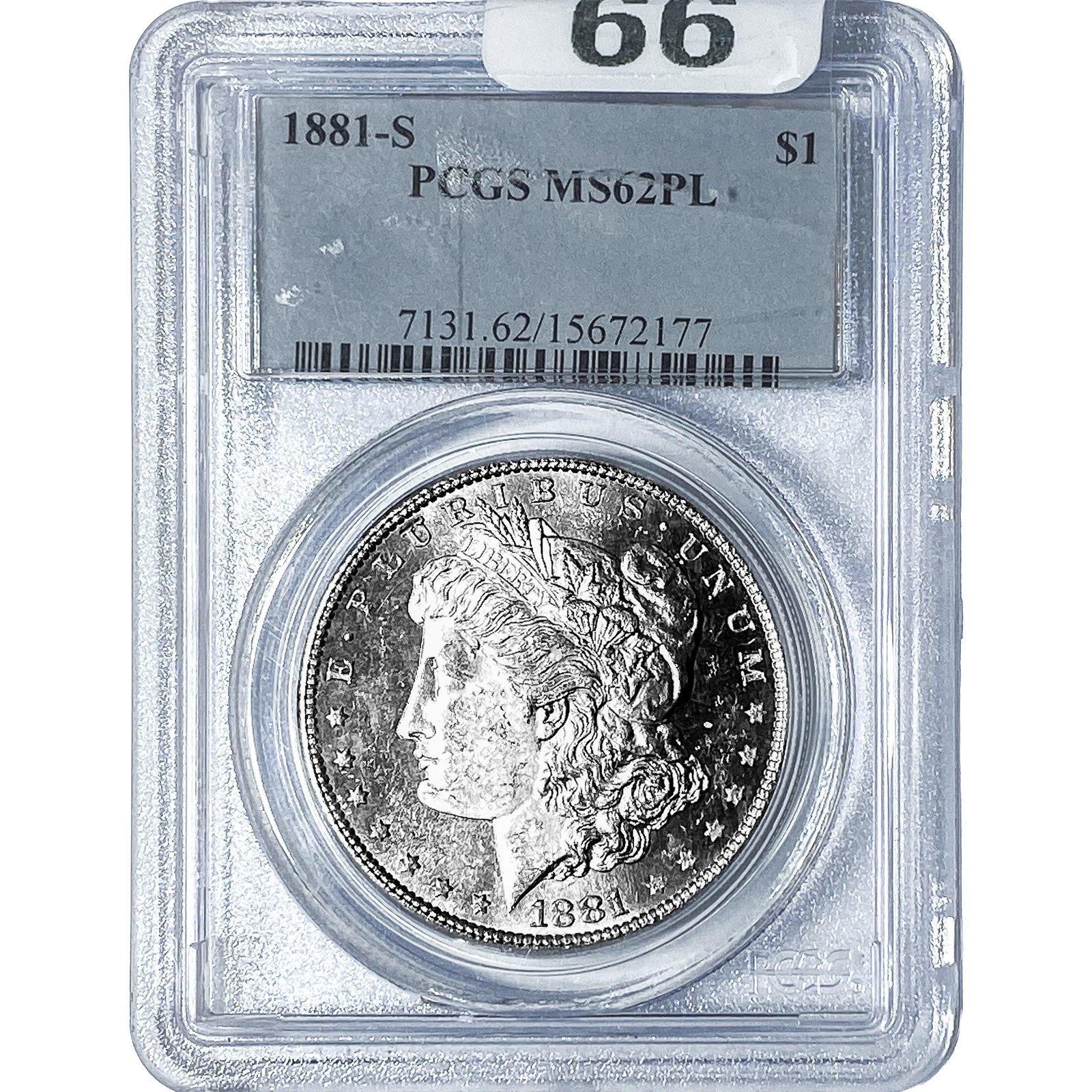 1881-S Morgan Silver Dollar PCGS MS62 PL: 1881-S Morgan Silver Dollar PCGS MS62 PL
