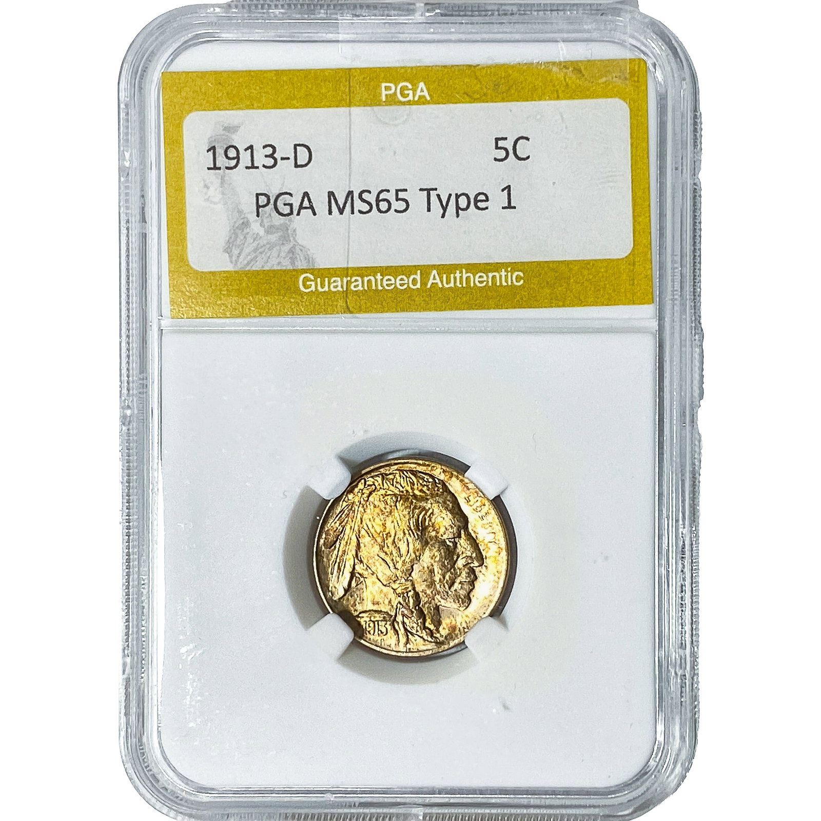 1913-D Buffalo Nickel PGA MS65 Type 1: 1913-D Buffalo Nickel PGA MS65 Type 1