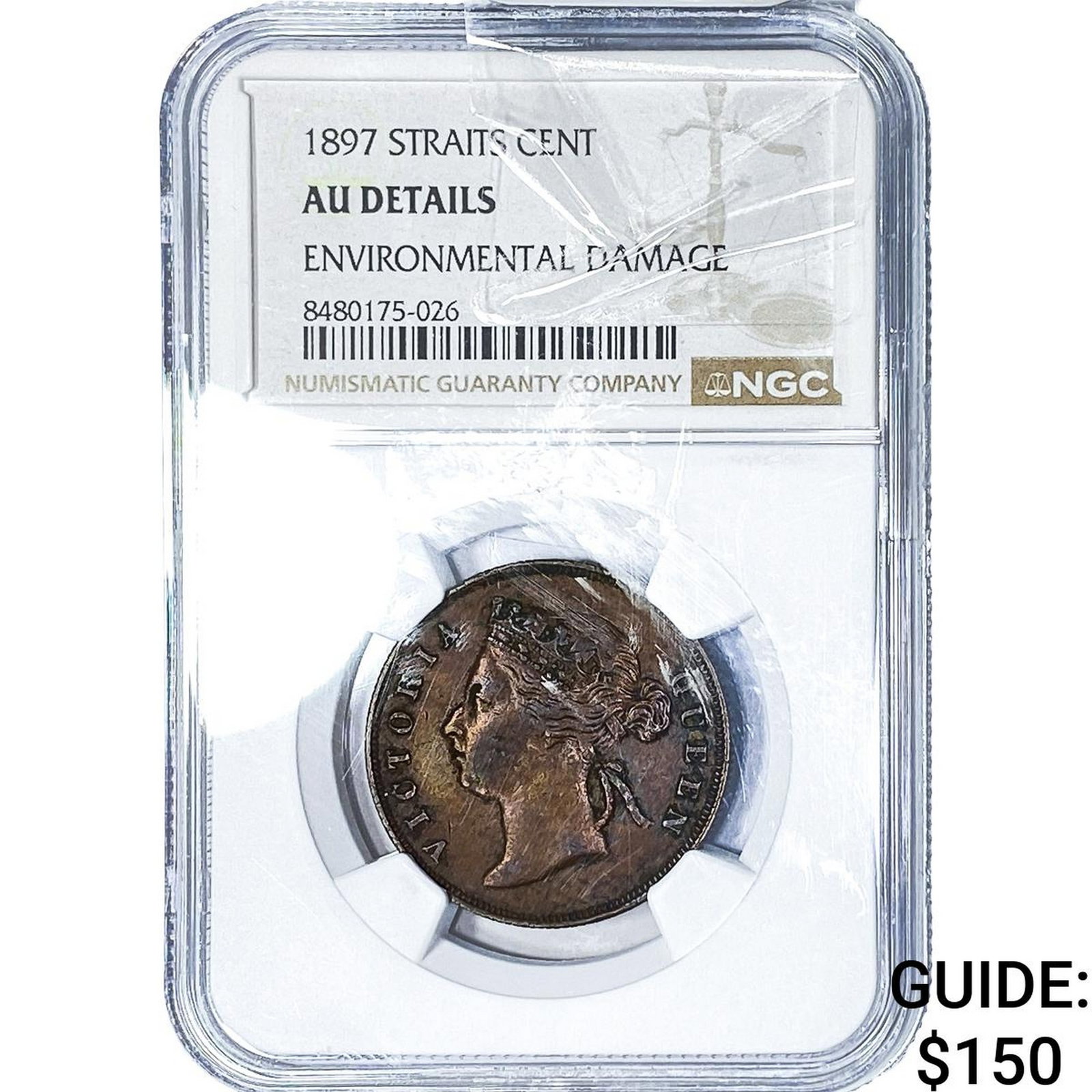 1897 Straits Settlements Copper 1 Cent NGC AU Details (1 of 2)
