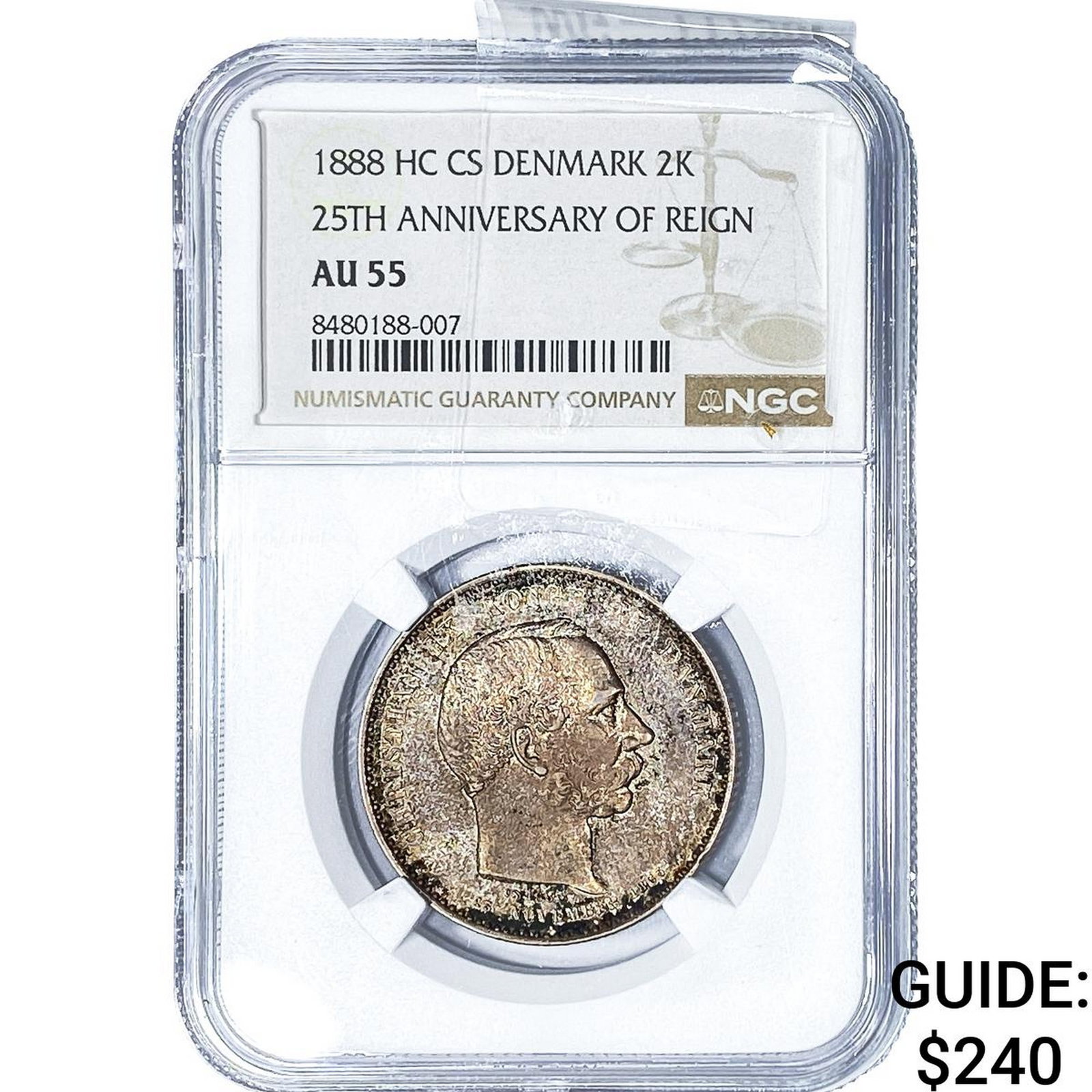 1888 Denmark Silver 25th Anniversary 2 Kroner NGC AU55 (1 of 2)