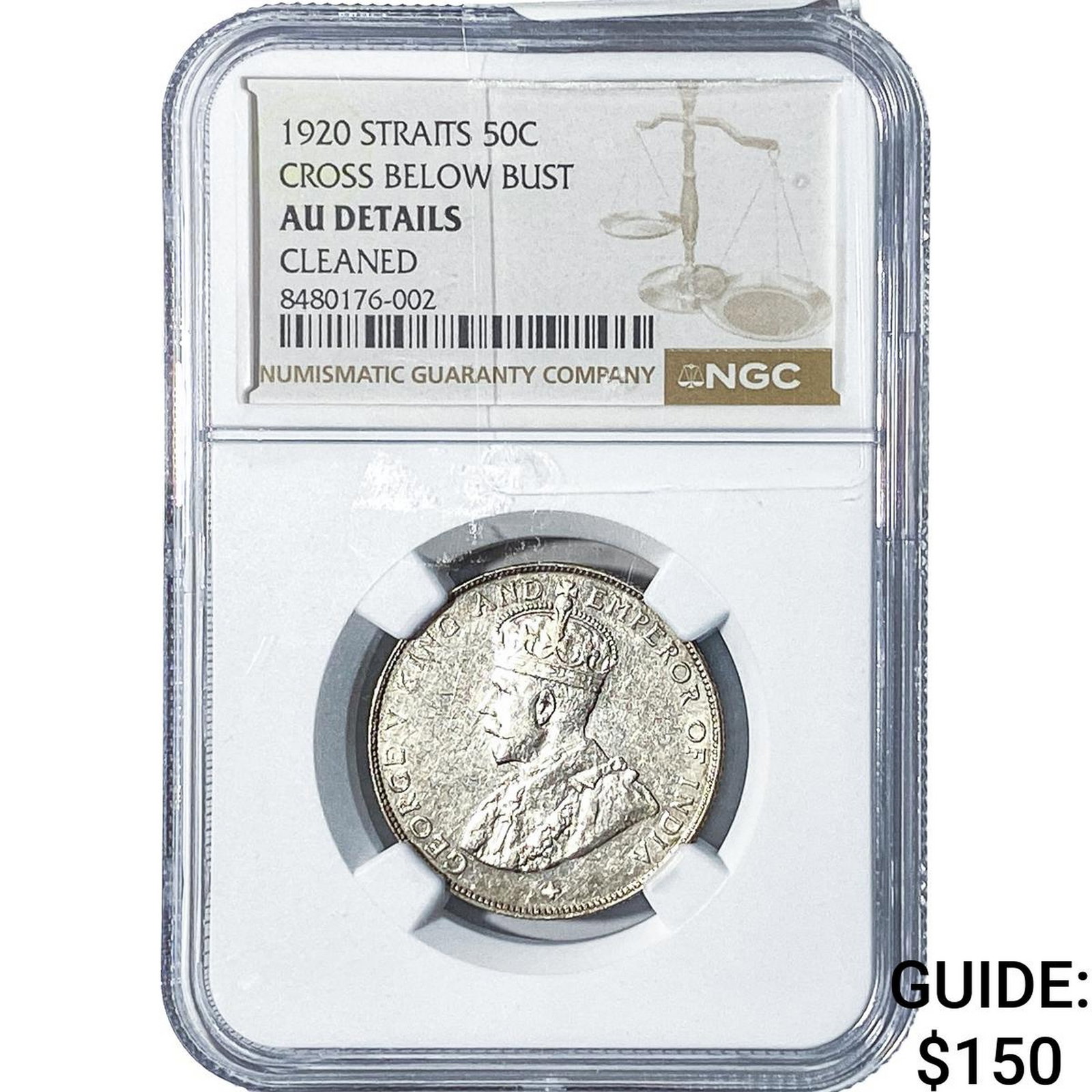 1920 Straits Settlements Silver 50 Cents NGC AU Details: 1920 Straits Settlements Silver 50 Cents NGC AU Details