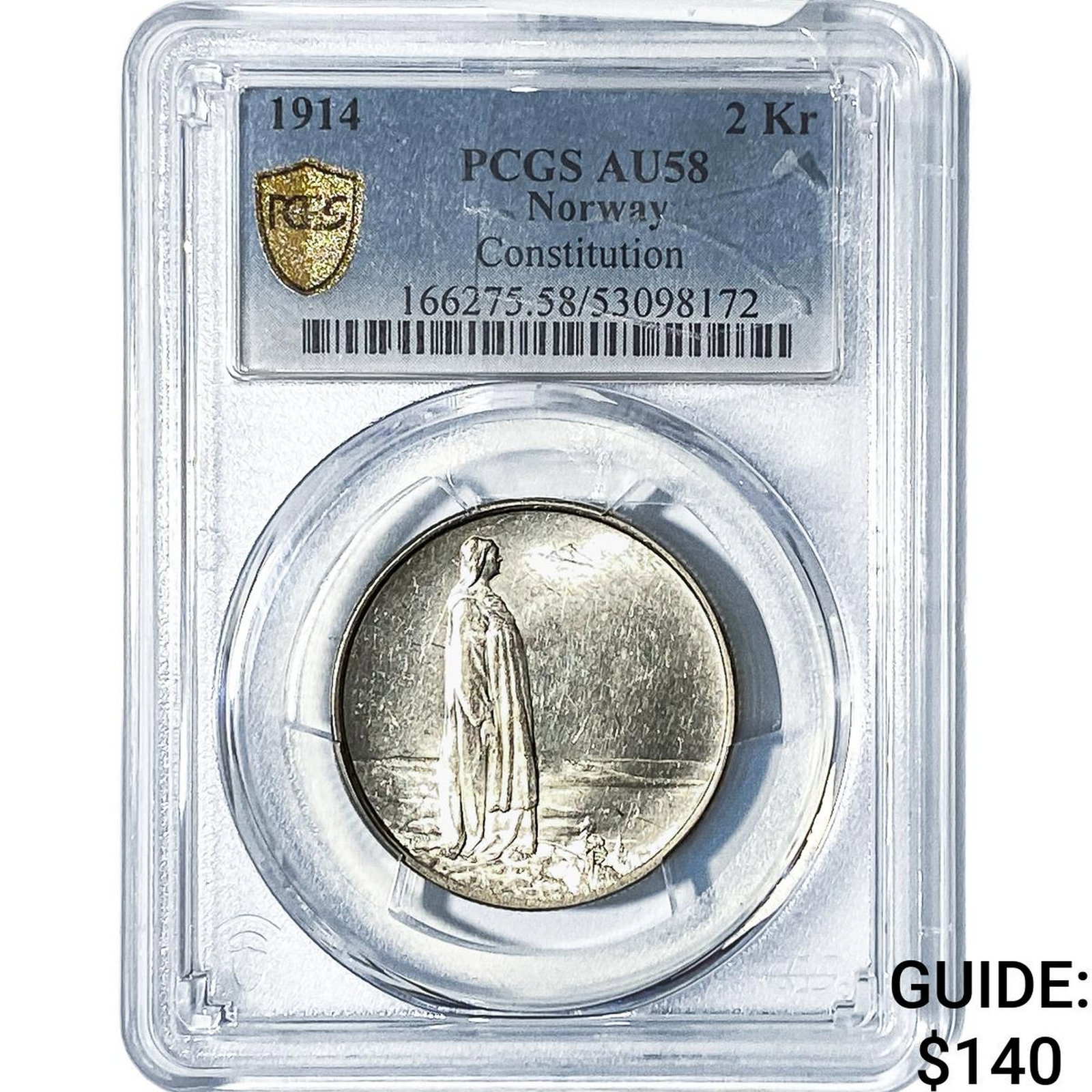 1914 Norway Silver 2 Kroner PCGS AU58 (1 of 2)