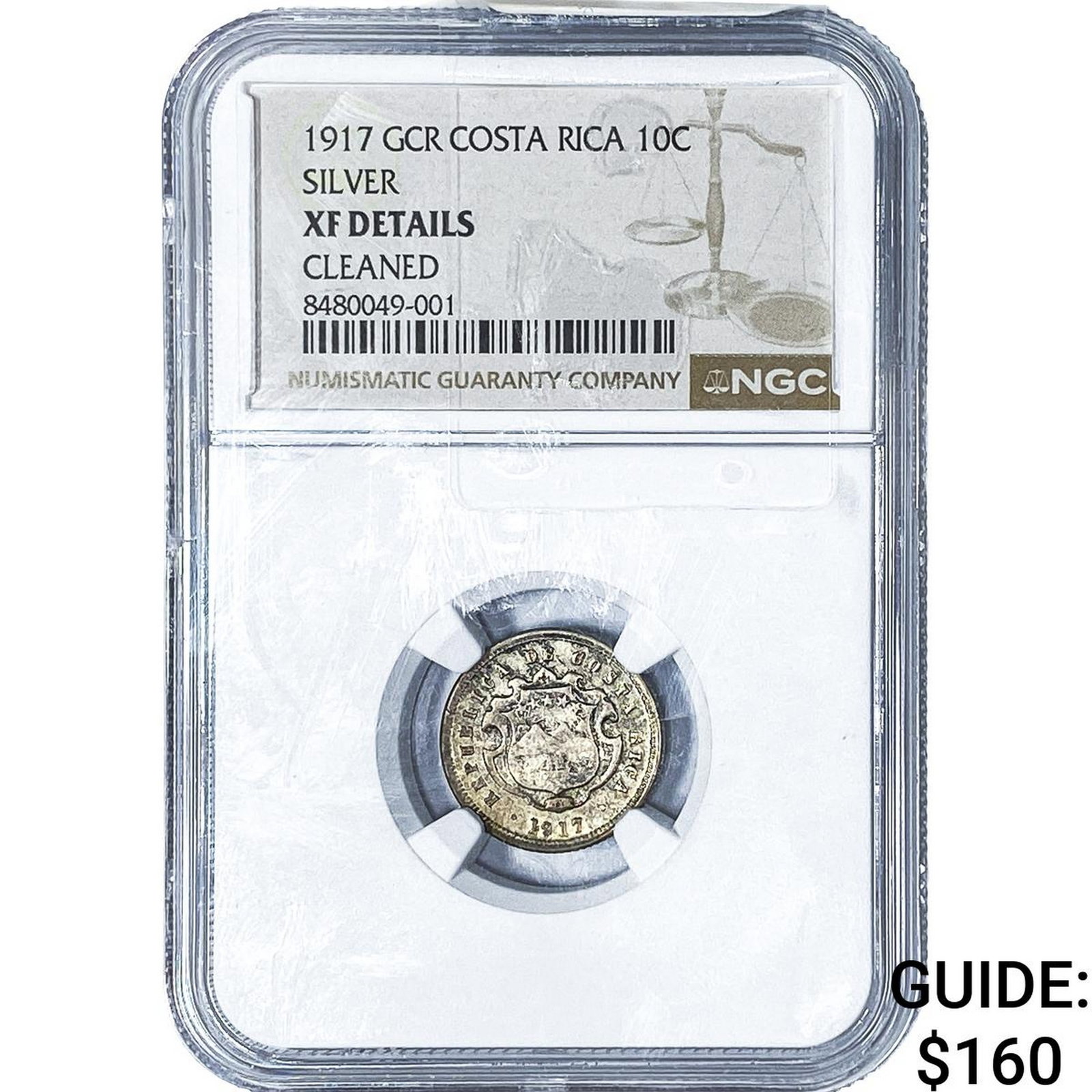 1917 Costa Rica Silver 10 Centavos NGC XF Details: 1917 Costa Rica Silver 10 Centavos NGC XF Details