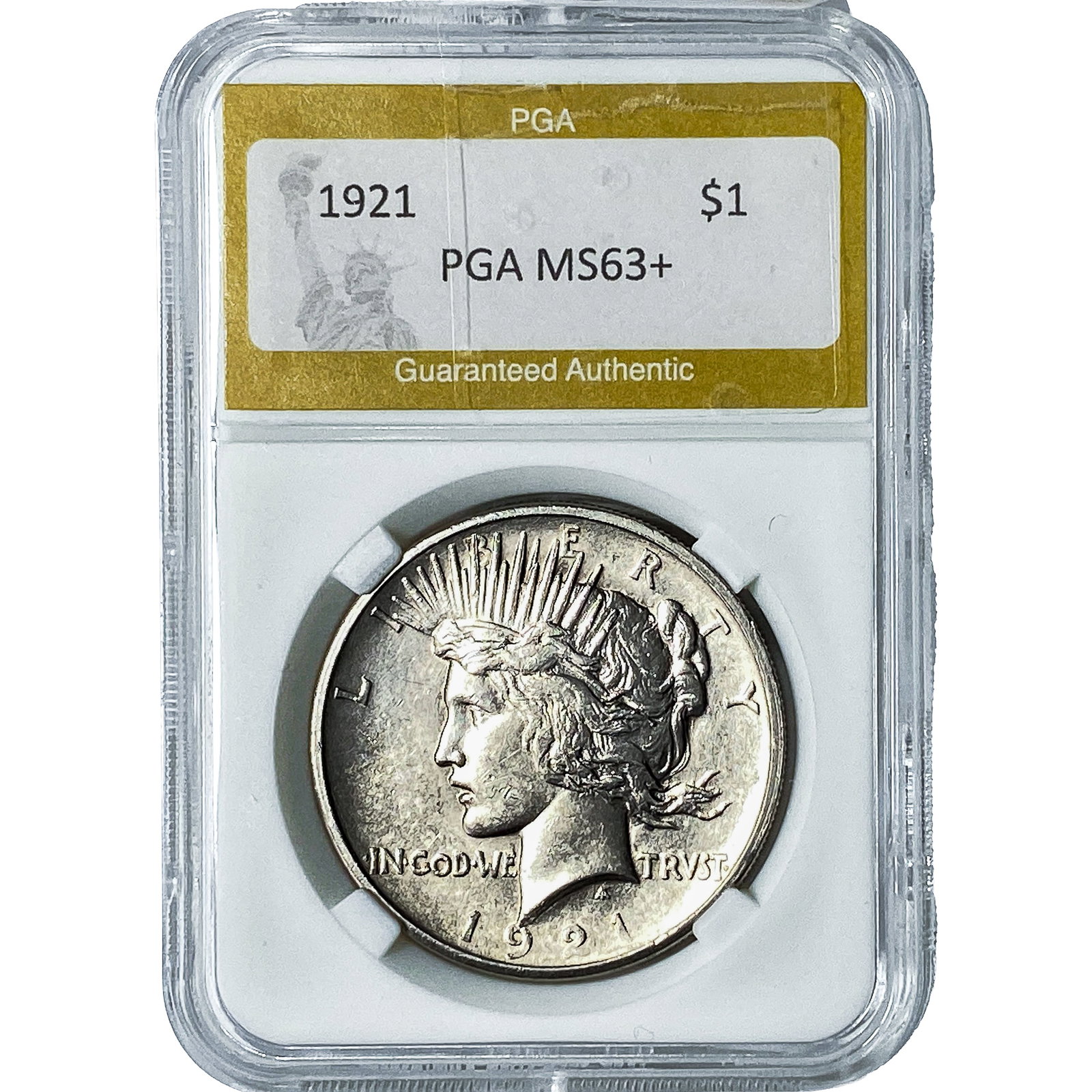 1921 Silver Peace Dollar PGA MS63+: 1921 Silver Peace Dollar PGA MS63+