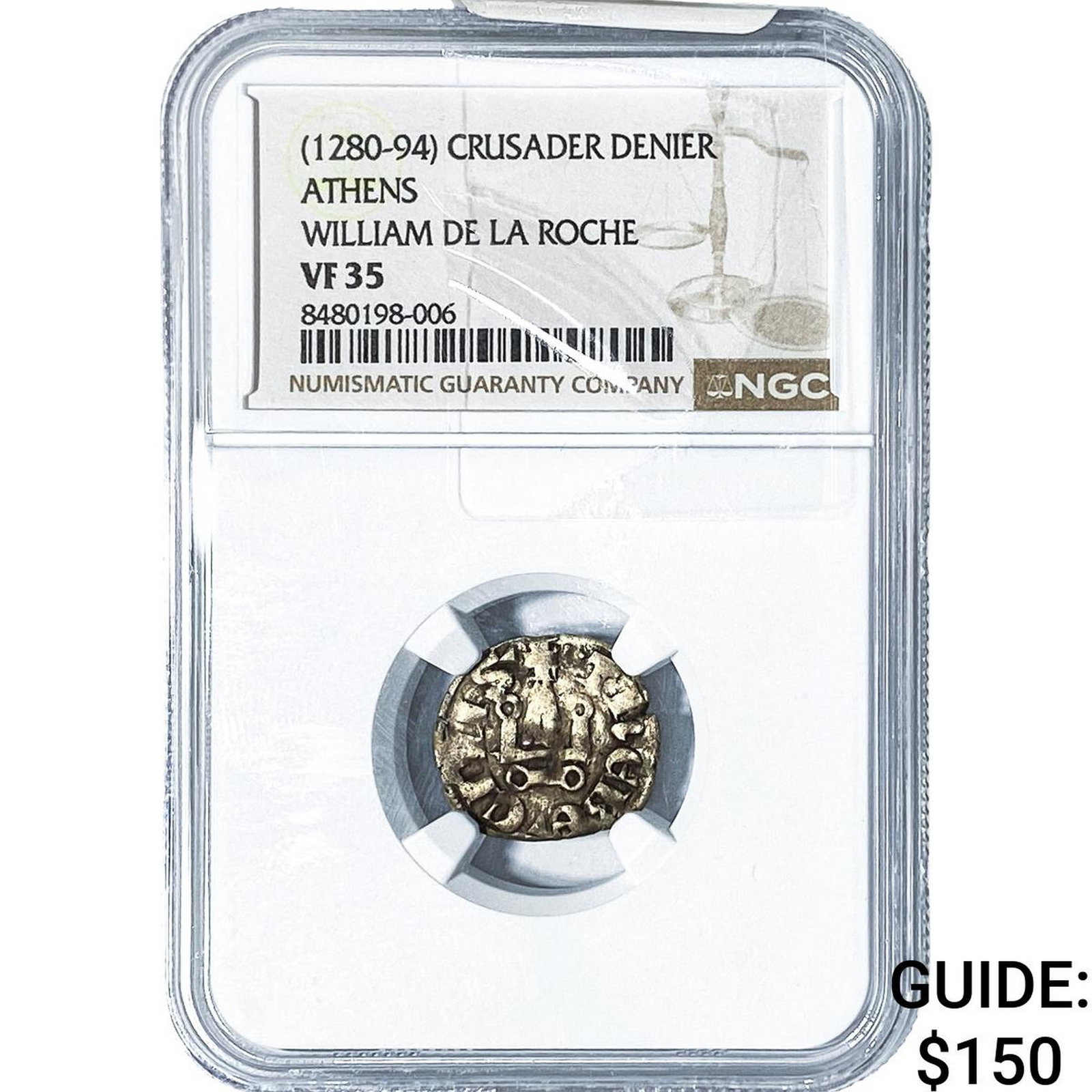 (1280-94) Athens, Crusader States Silver Denier NGC VF35: (1280-94) Athens, Crusader States Silver Denier NGC VF35